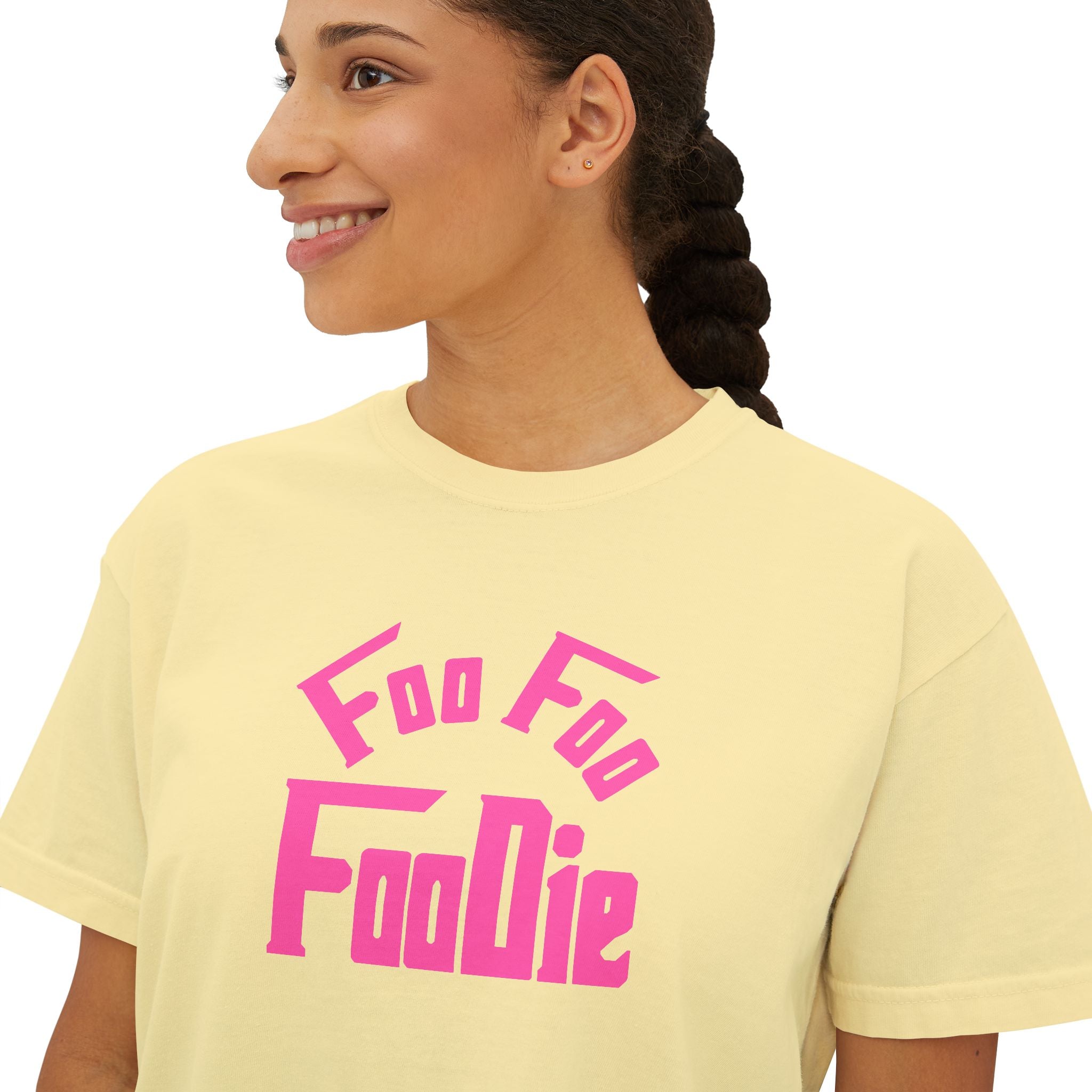 L.O.E.F FOO FOO FOODIE Women Boxy Tee(Hot Pink)