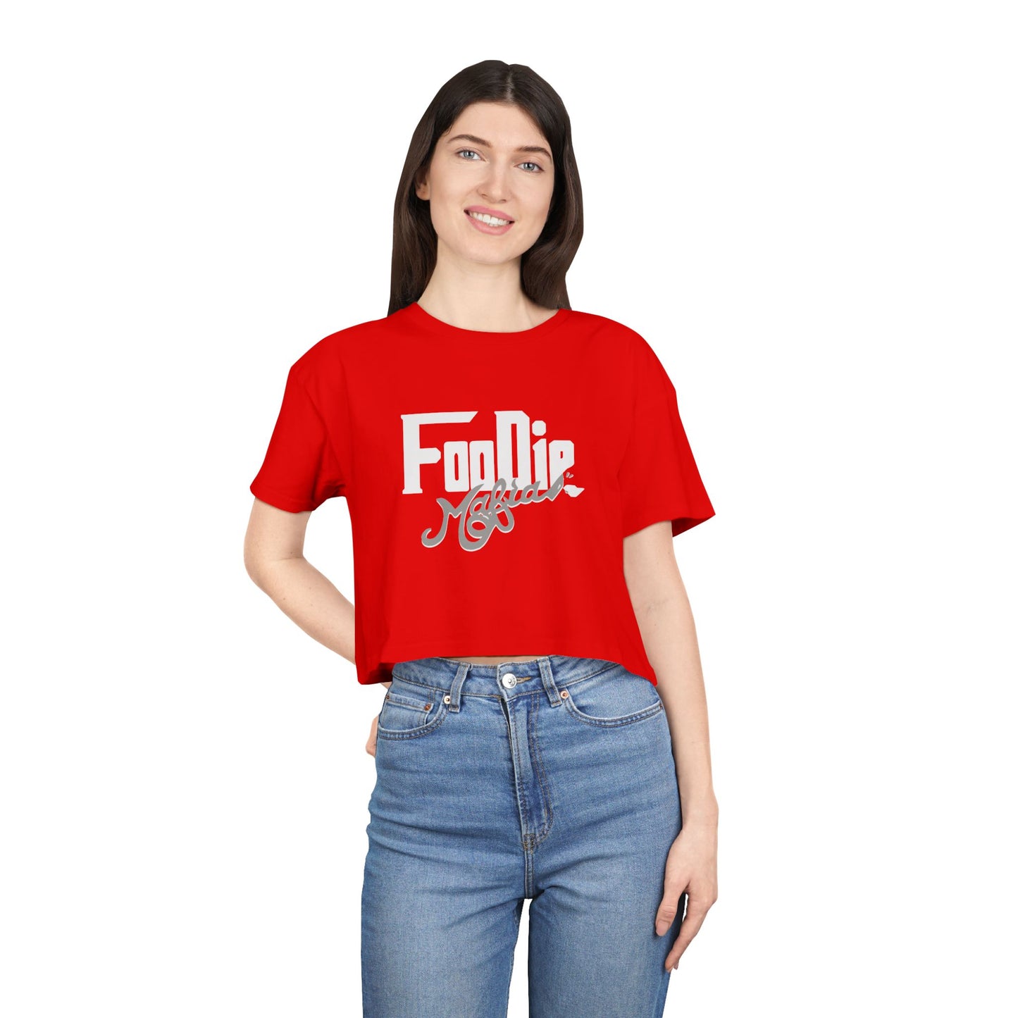 L.O.E.F White Foodie Mafia Women Crop Tee (Dark Grey)