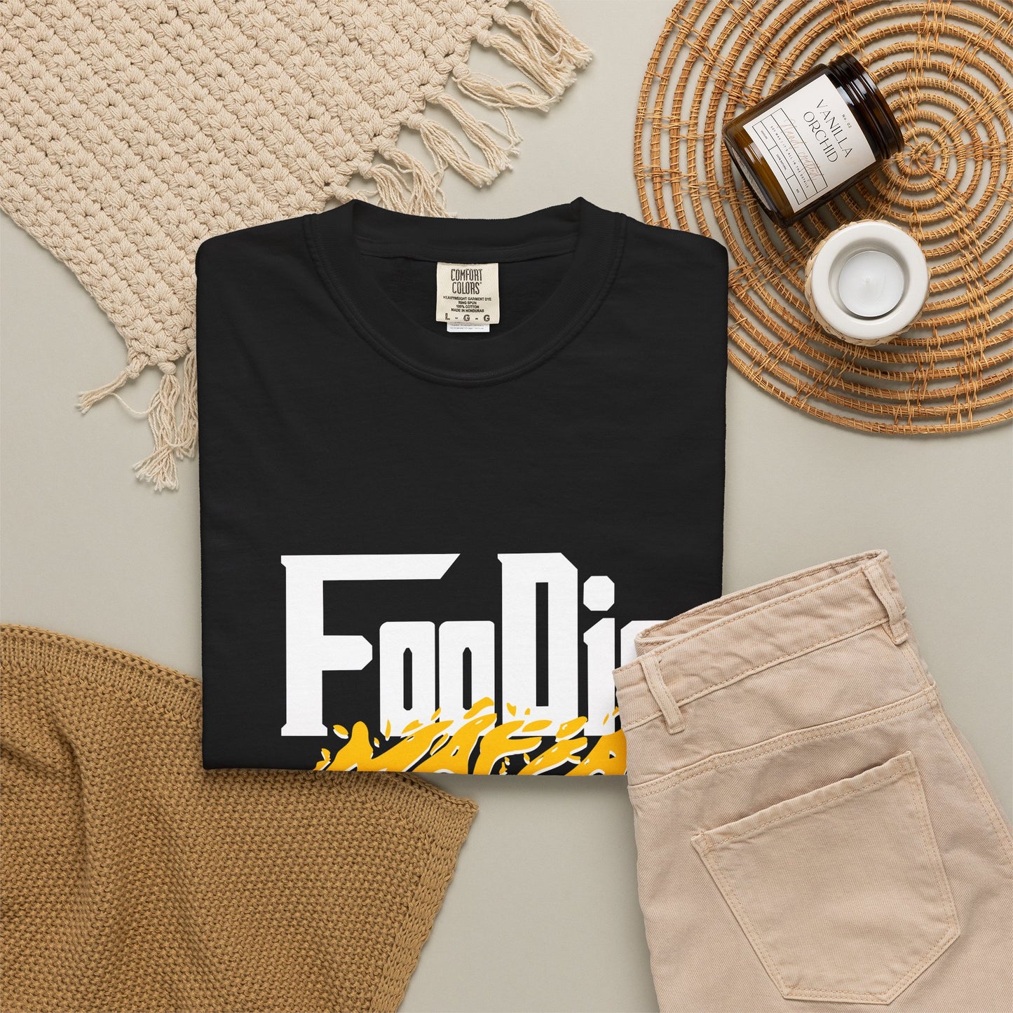 L.O.E.F White Foodie Mafia Unisex Tee shirt (Bright Yellow)