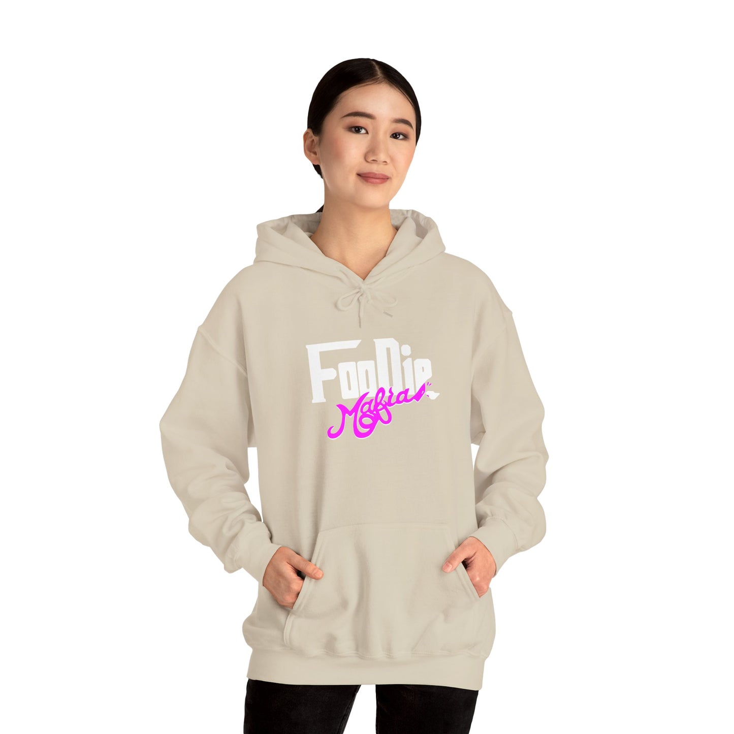 L.O.E.F White Foodie Mafia Unisex Hooded Sweatshirt (Fuchsia)