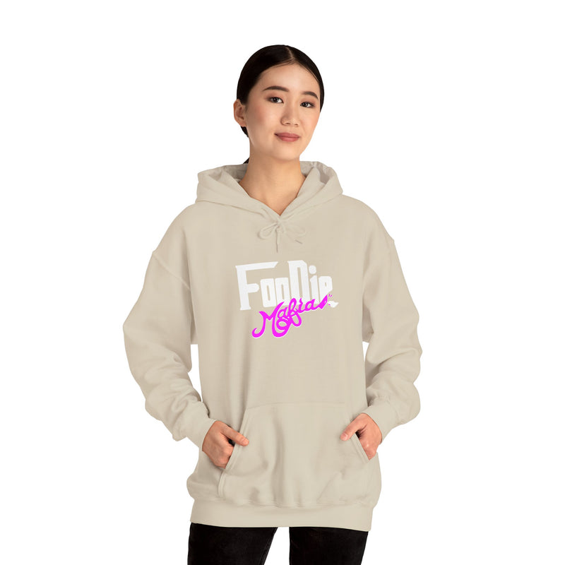 L.O.E.F White Foodie Mafia Unisex Hooded Sweatshirt (Fuchsia)