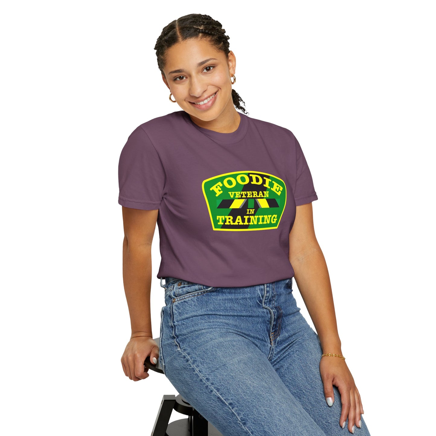 L.O.E.F Foodie Veteran IN TRAINING Unisex Tee Shirt (Yellow and Green)