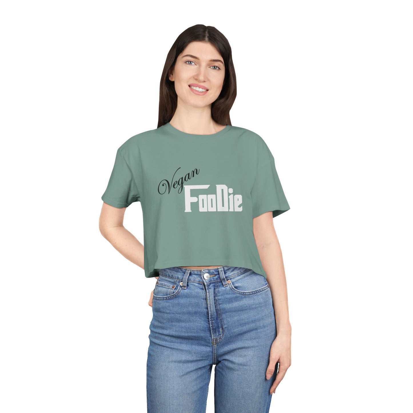 L.O.E.F Women Vegan Foodie Crop Tee (White)