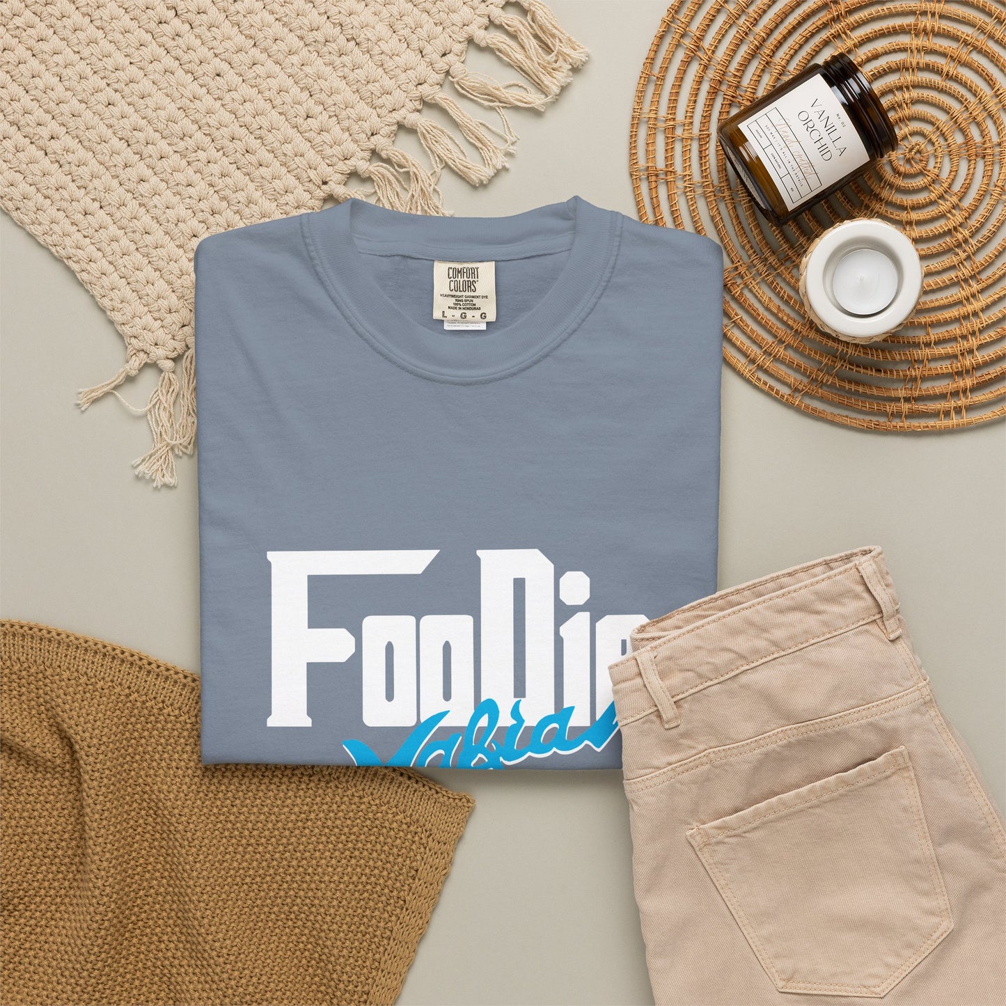 L.O.E.F White Foodie Mafia Unisex Tee shirt (Apricot)