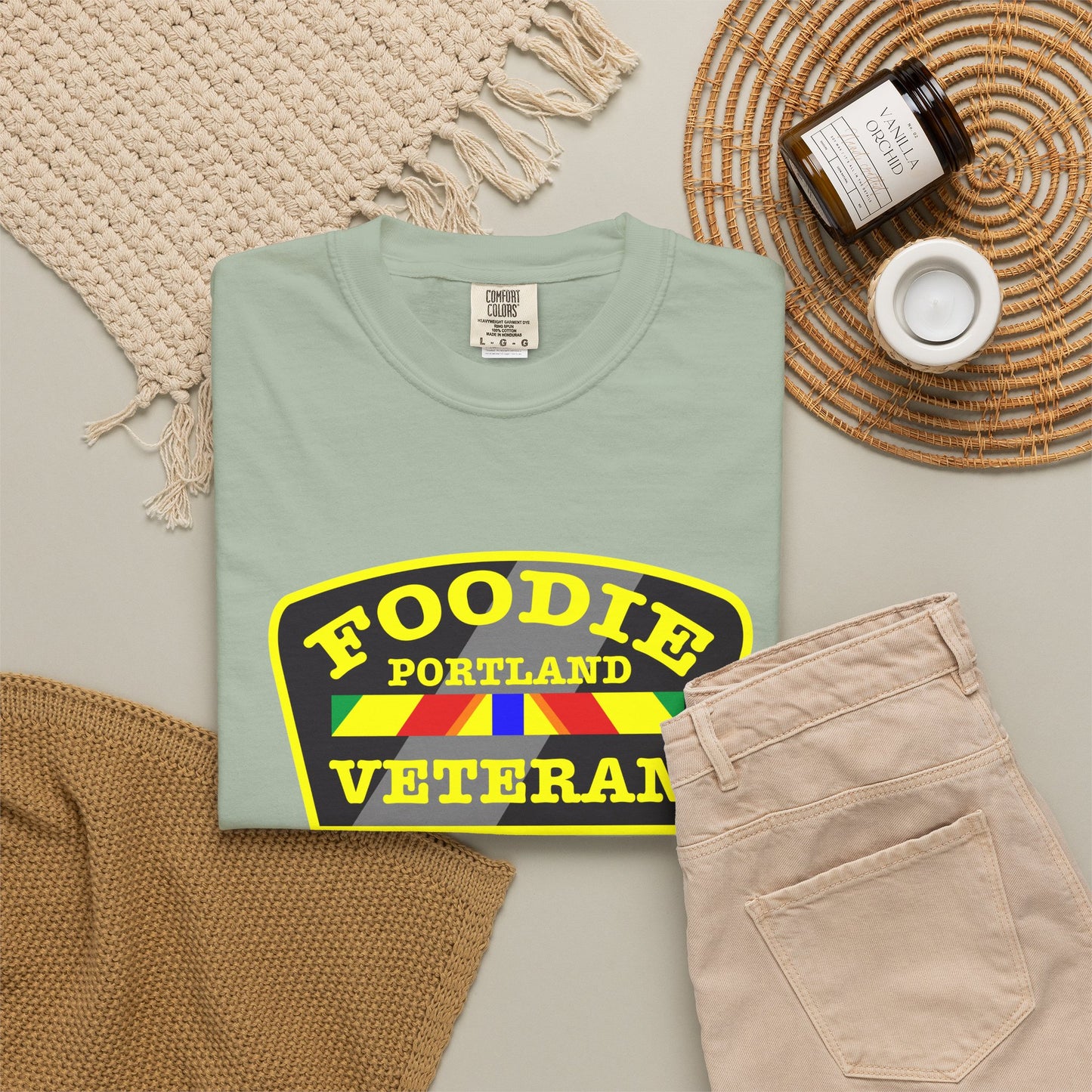 L.O.E.F Foodie Veteran PORTLAND Unisex Tee Shirt (Yellow)