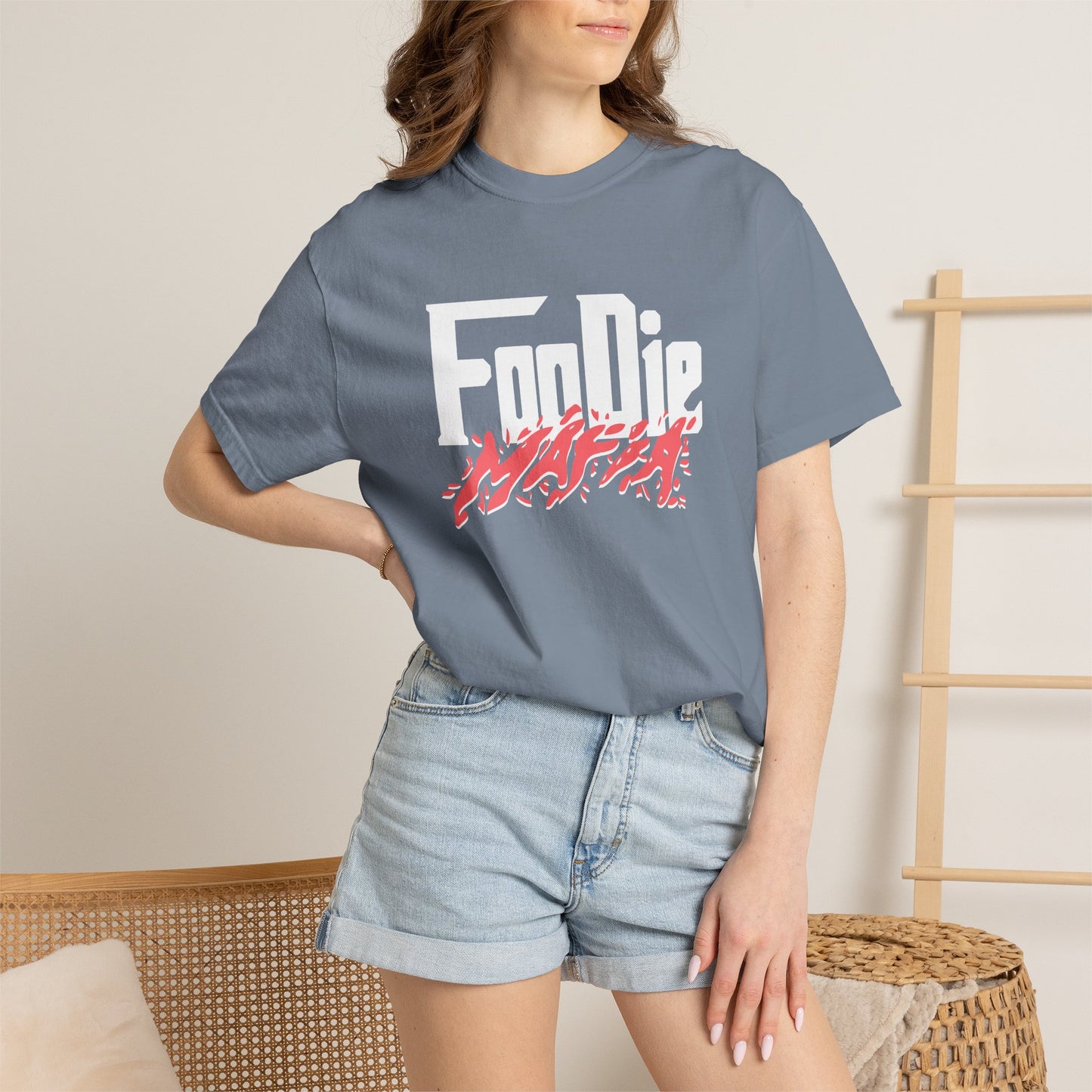 L.O.E.F White Foodie Mafia Unisex Tee Shirt (Soft Red)