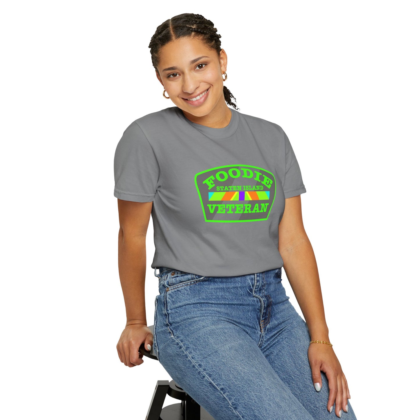 L.O.E.F Foodie Veteran STATEN ISLAND Unisex Tee Shirt (Neon Green)