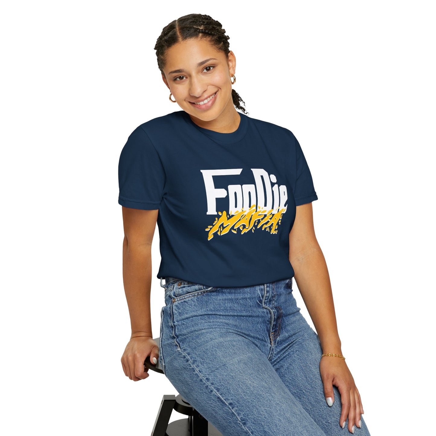 L.O.E.F White Foodie Mafia Unisex Tee Shirt (Mustard)