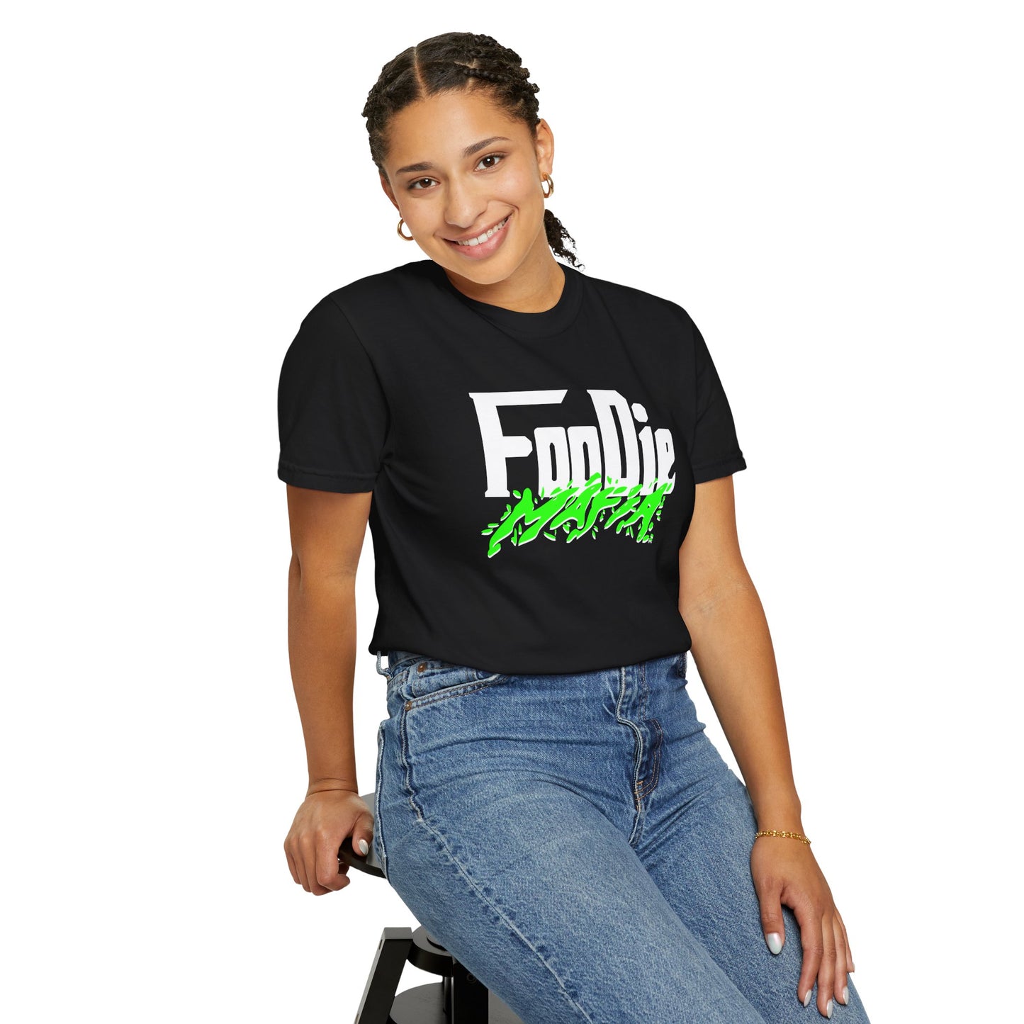 L.O.E.F White Foodie Mafia Unisex Tee Shirt (Neon Green)