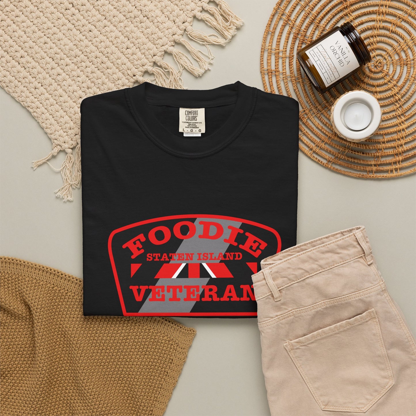 L.O.E.F Foodie Veteran STATEN ISLAND Unisex Tee Shirt (Red)