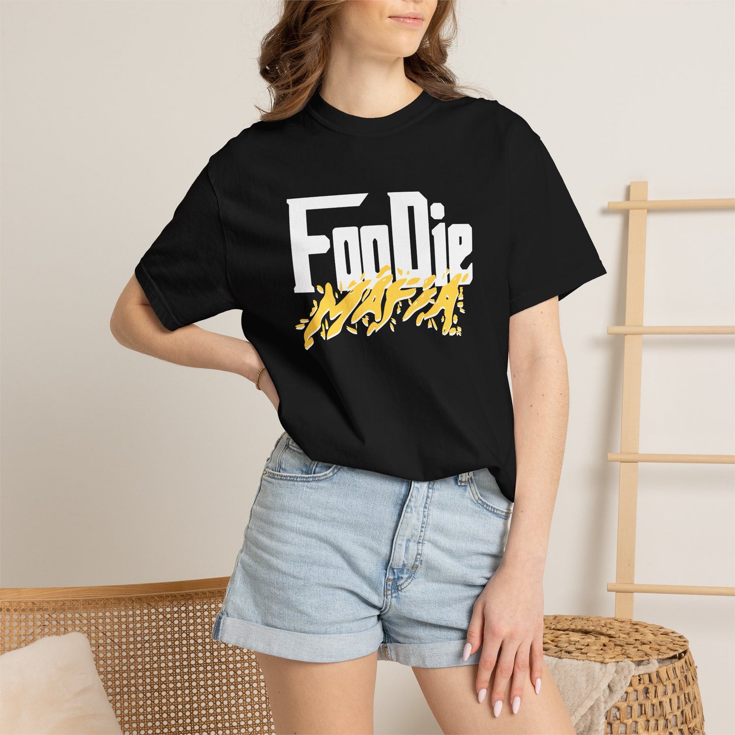 L.O.E.F White Foodie Mafia Unisex Tee Shirt (Yellow)