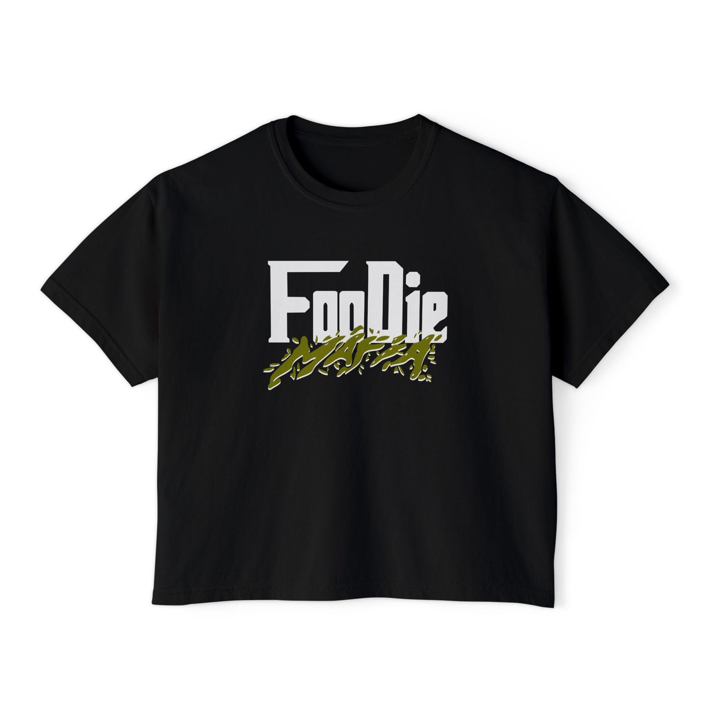 L.O.E.F White Foodie Mafia Women Boxy Tee (Olive Green)