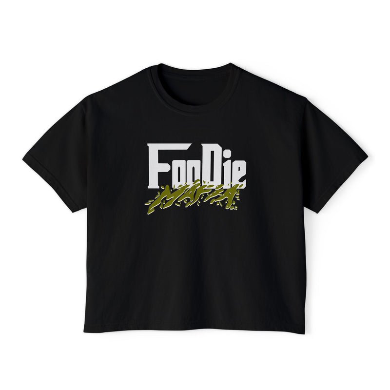 L.O.E.F White Foodie Mafia Women Boxy Tee (Olive Green)