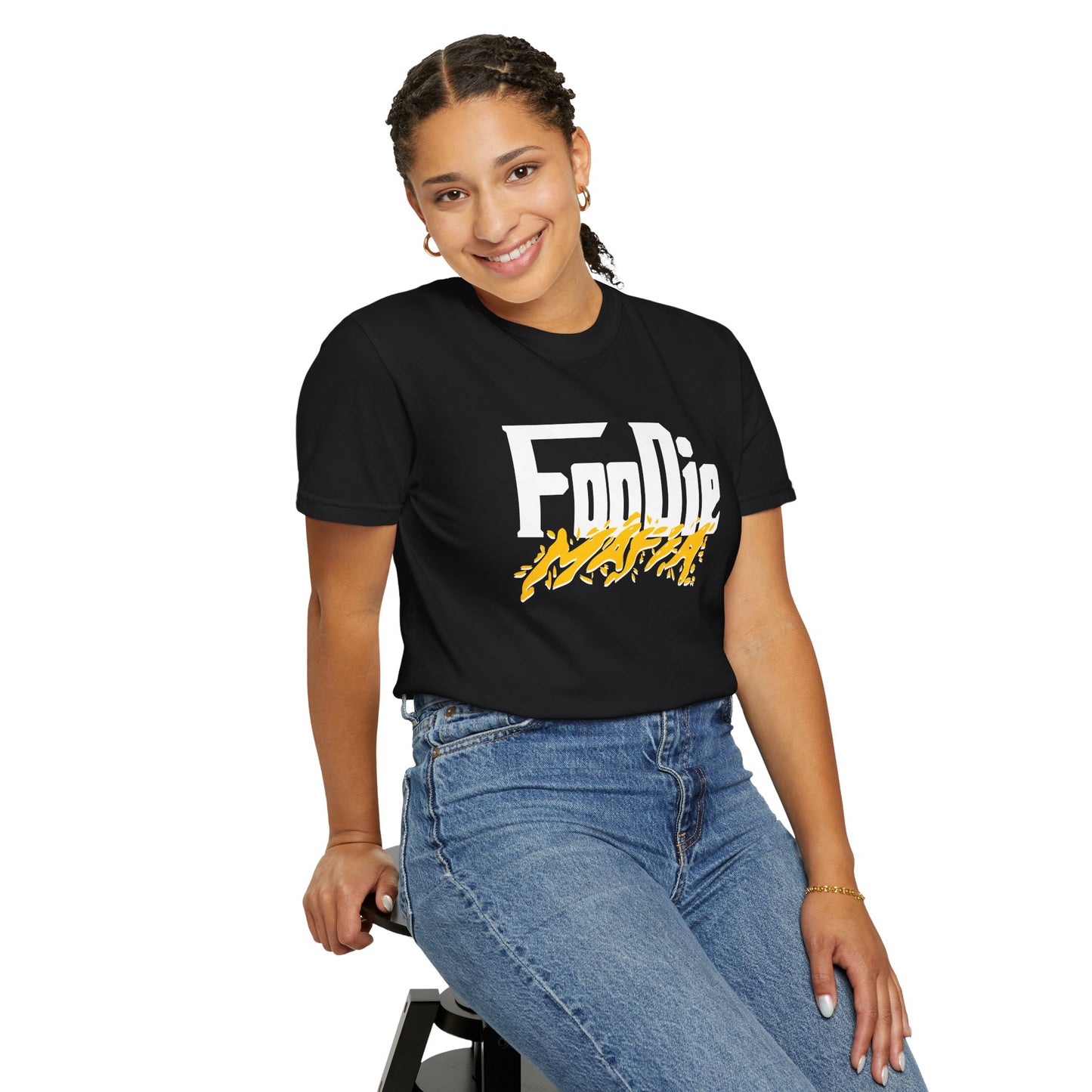 L.O.E.F White Foodie Mafia Unisex Tee Shirt (Mustard)