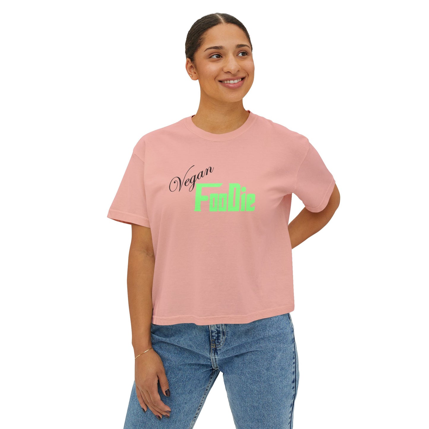L.OE.F Women Vegan Foodie Boxy Tee (Mint Green)