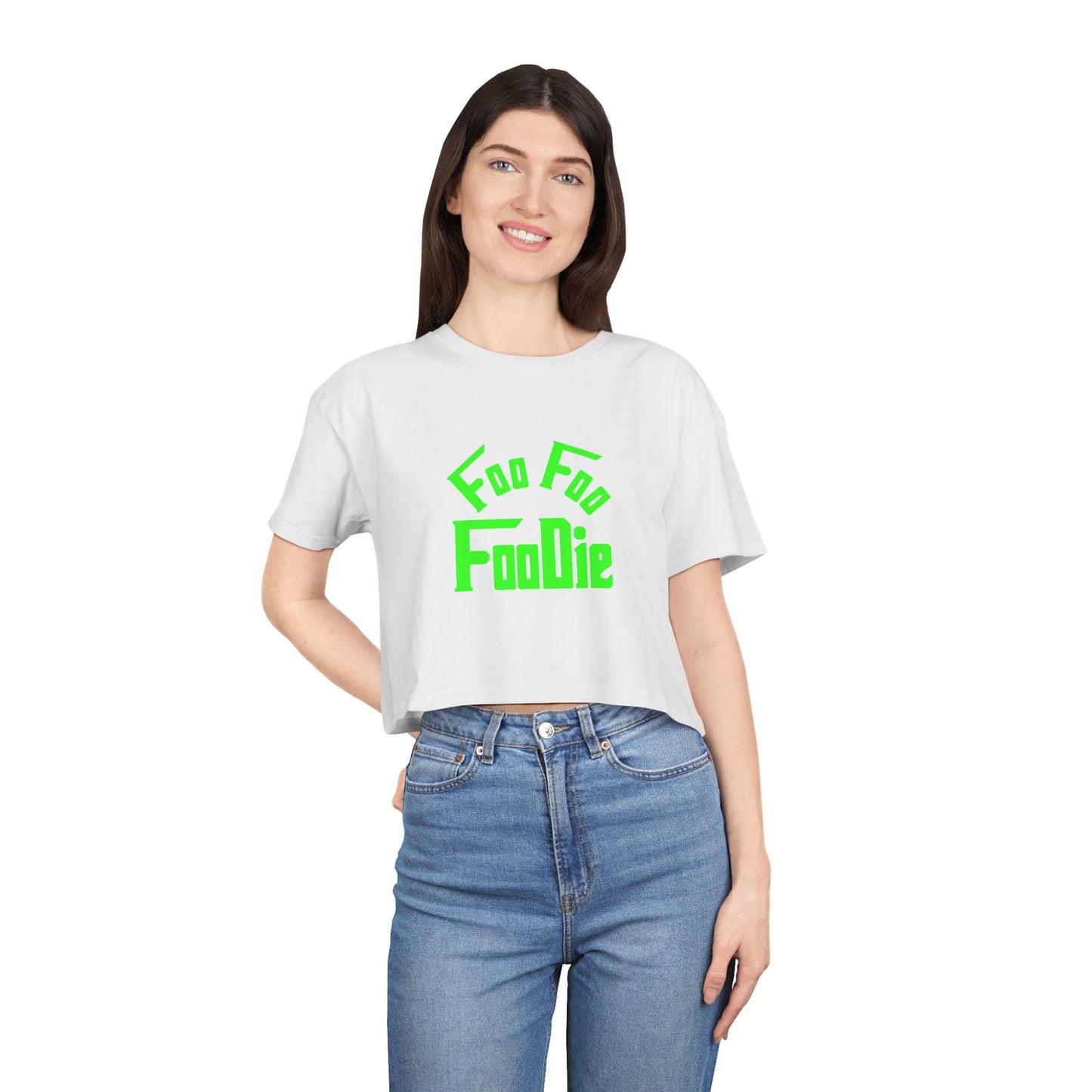 L.O.E.F FOO FOO FOODIE Women Crop Tee(Neon Green)