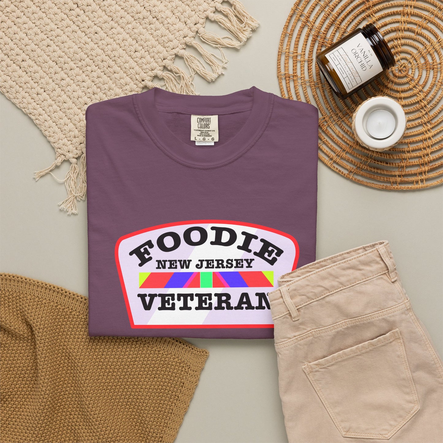 L.O.E.F Foodie Veteran NEW JERSEY Unisex Tee Shirt (Soft Pink)