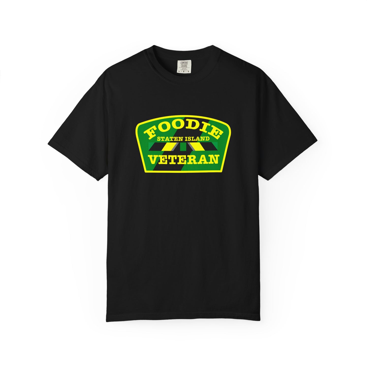 L.O.E.F Foodie Veteran STATEN ISLAND Unisex Tee Shirt (Yellow and Green)