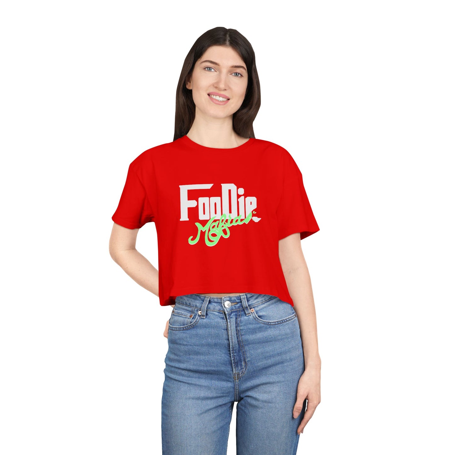 L.O.E.F White Foodie Mafia Women Crop Tee (Mint Green)