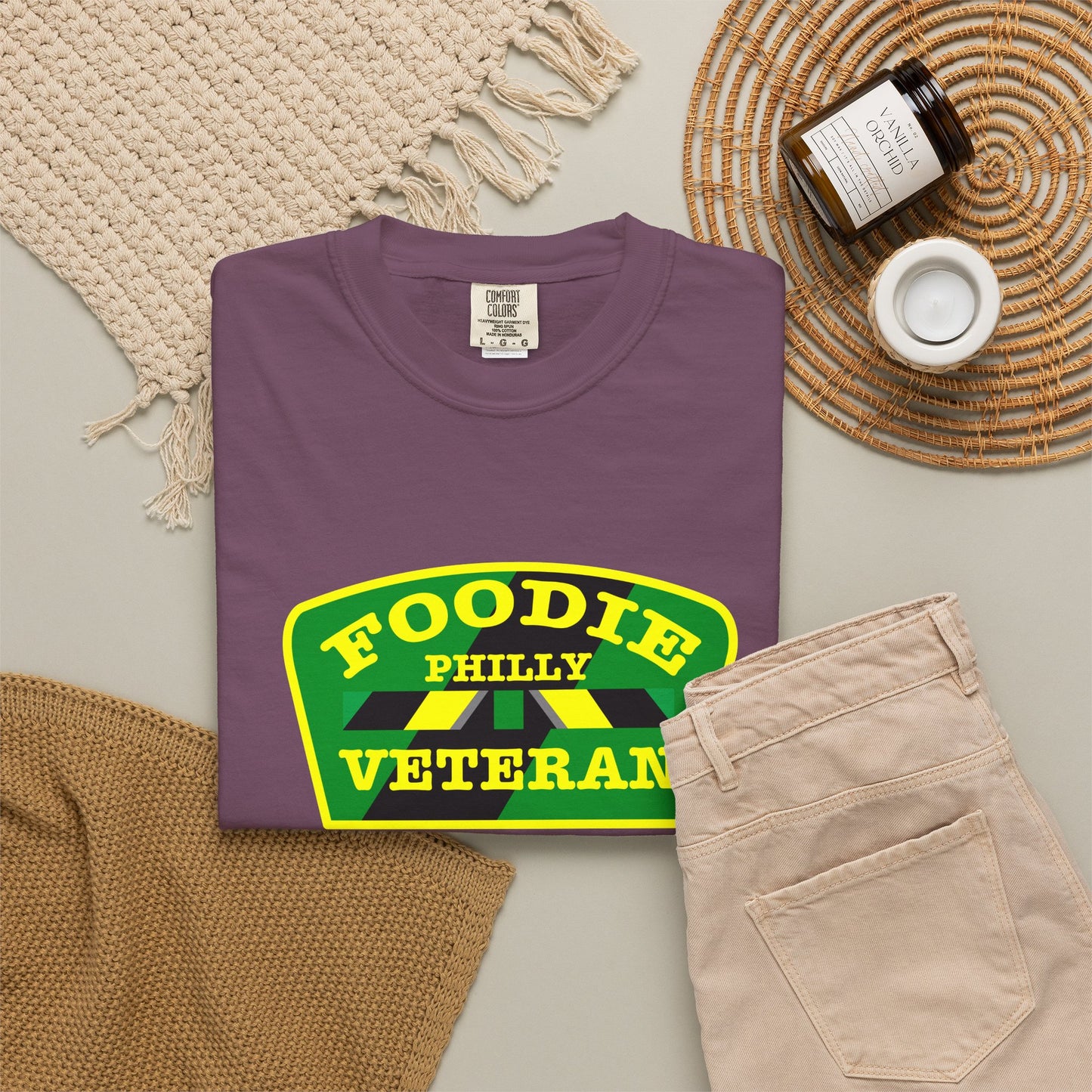L.O.E.F Foodie Veteran PHILLY Unisex Tee Shirt (Yellow and Green)