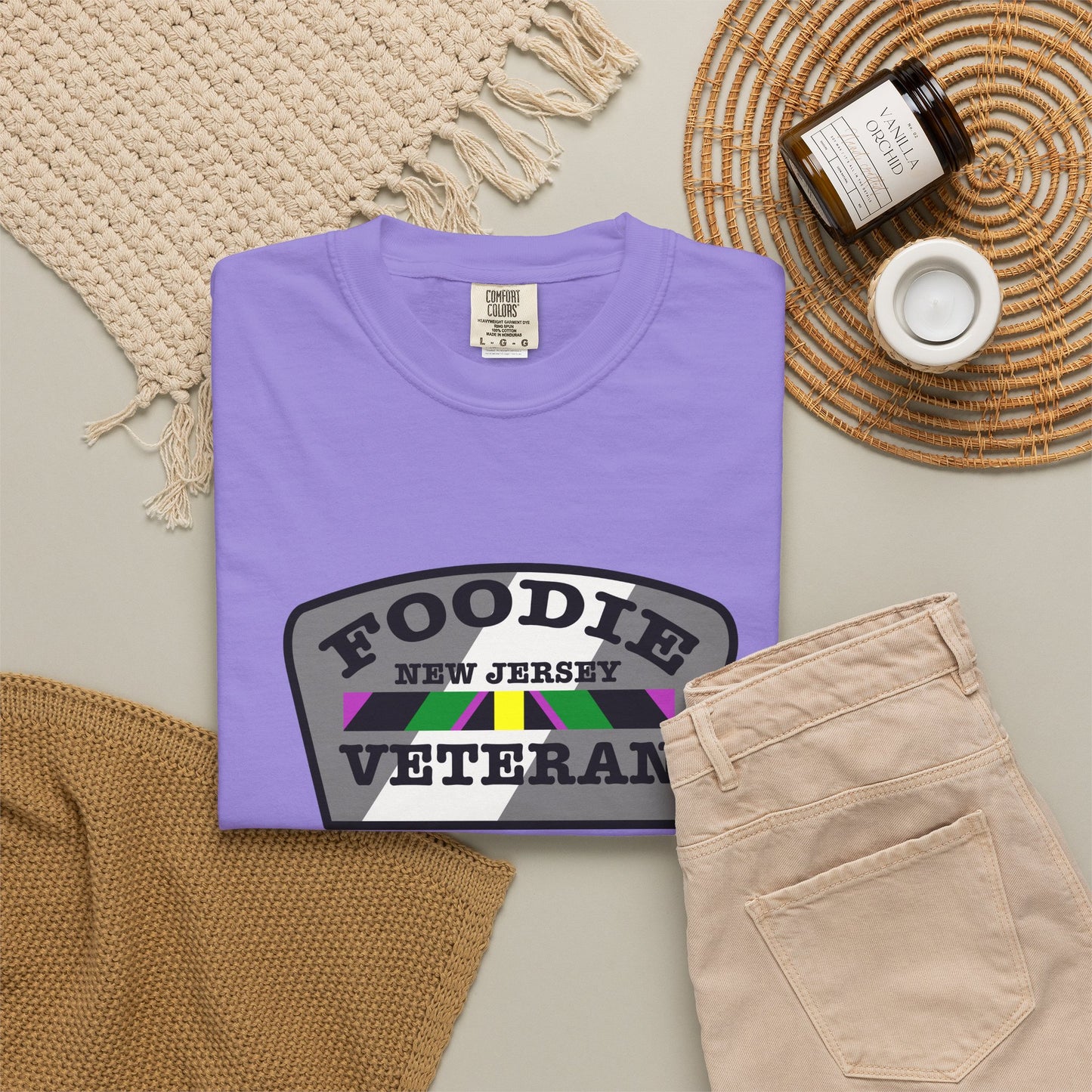 L.O.E.F Foodie Veteran New Jersey Unisex Tee Shirt (Gray)