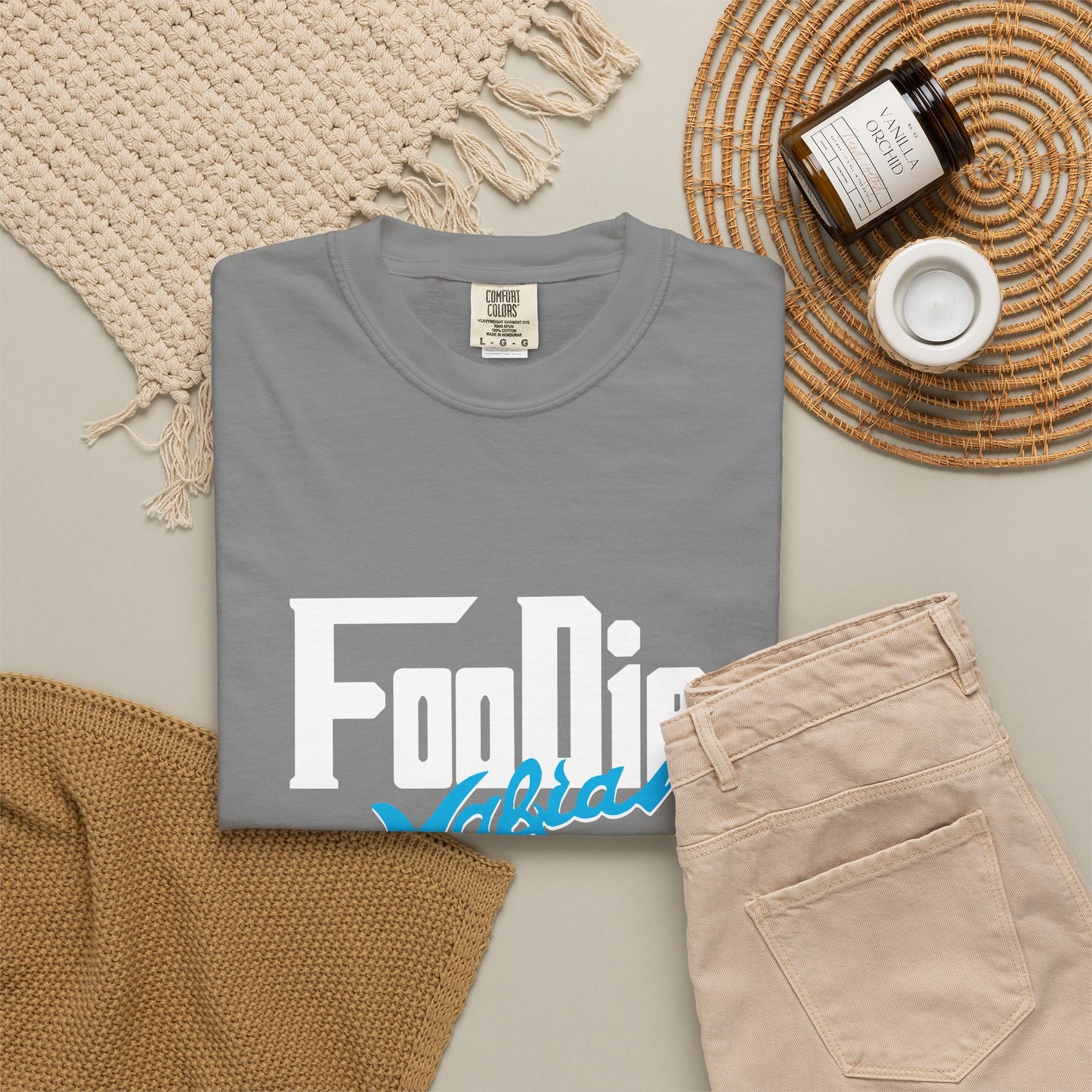 L.O.E.F White Foodie Mafia Unisex Tee shirt (Apricot)