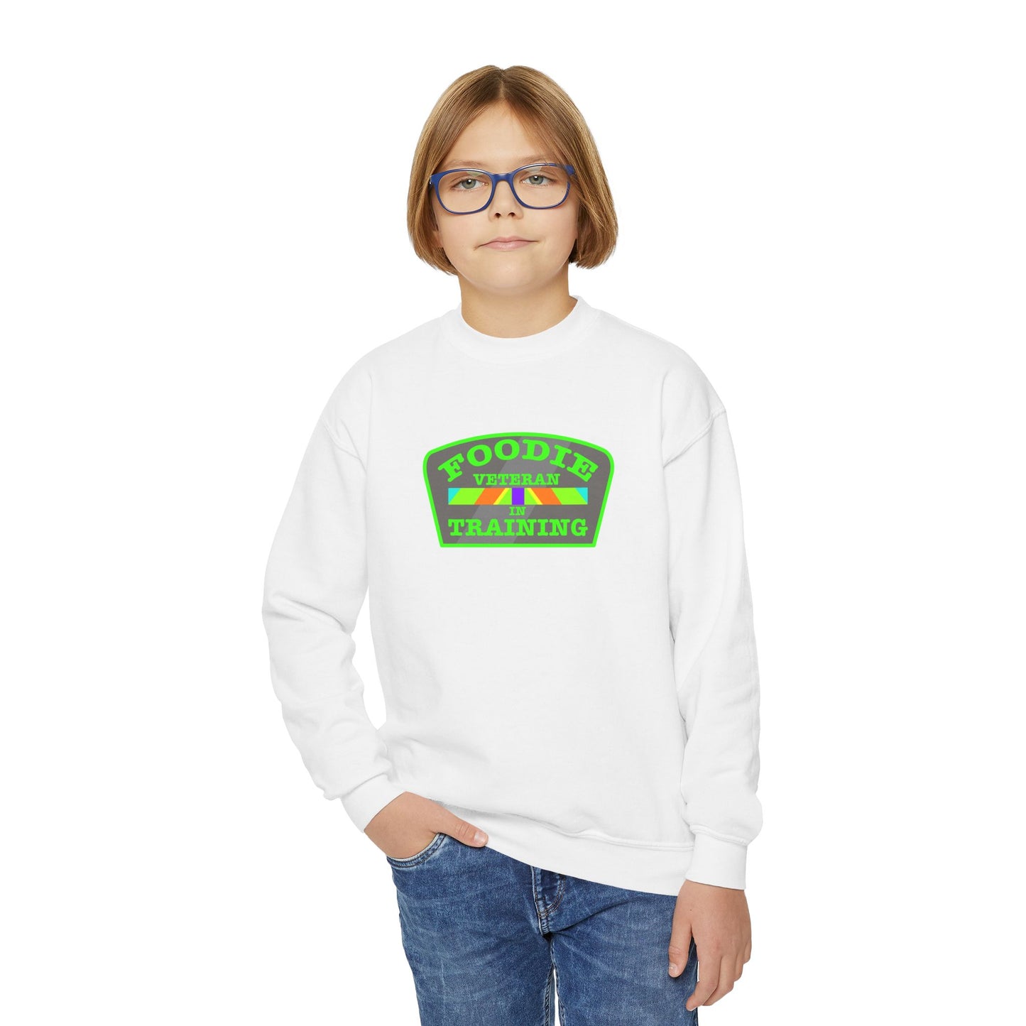 L.O.E.F Foodie Veteran In Training Kids Sweatshirt (Neon Green)