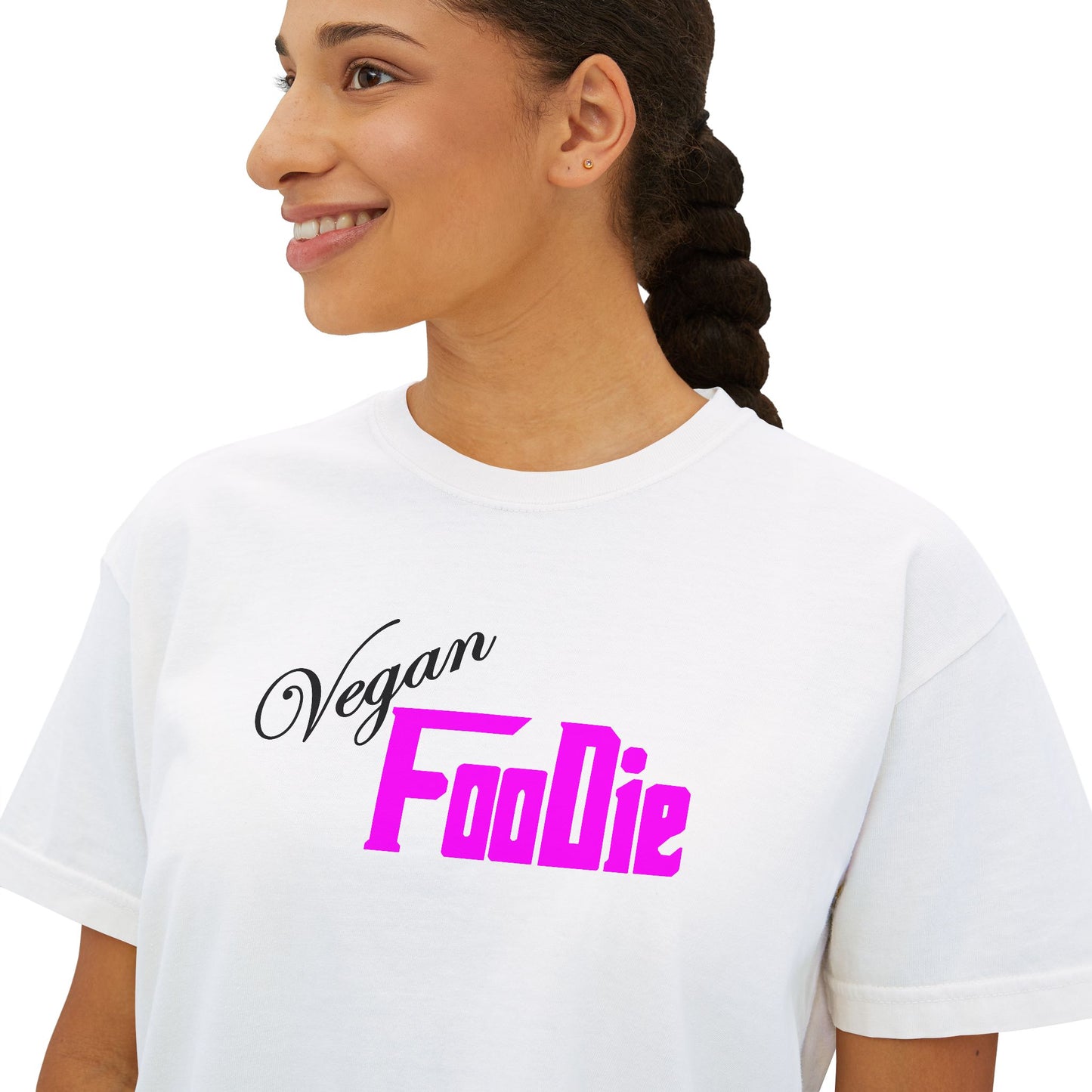 L.O.E.F Women Vegan Foodie Boxy Tee (Fuchsia)