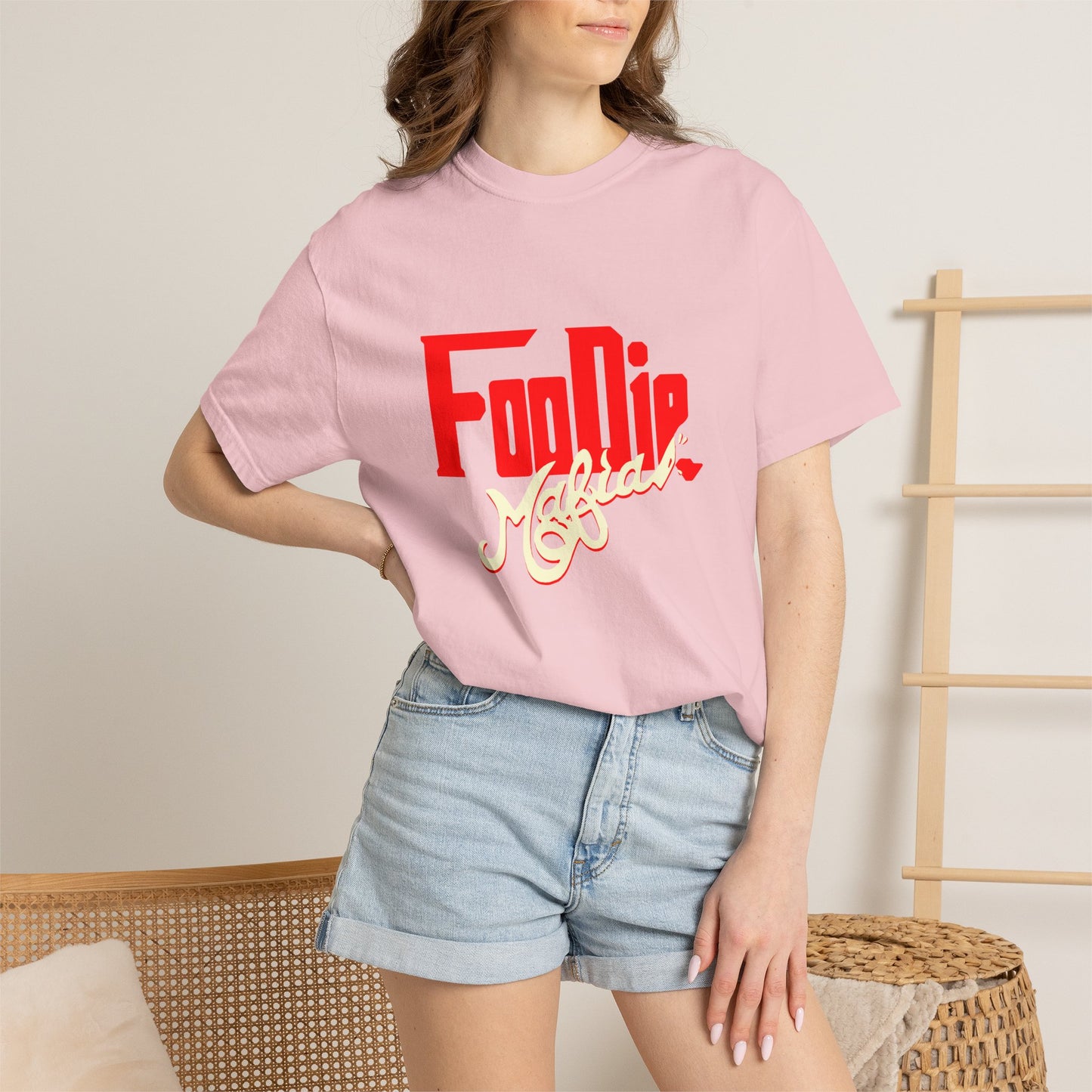 L.O.E.F Red Foodie Mafia Unisex Tee Shirt (Cream)