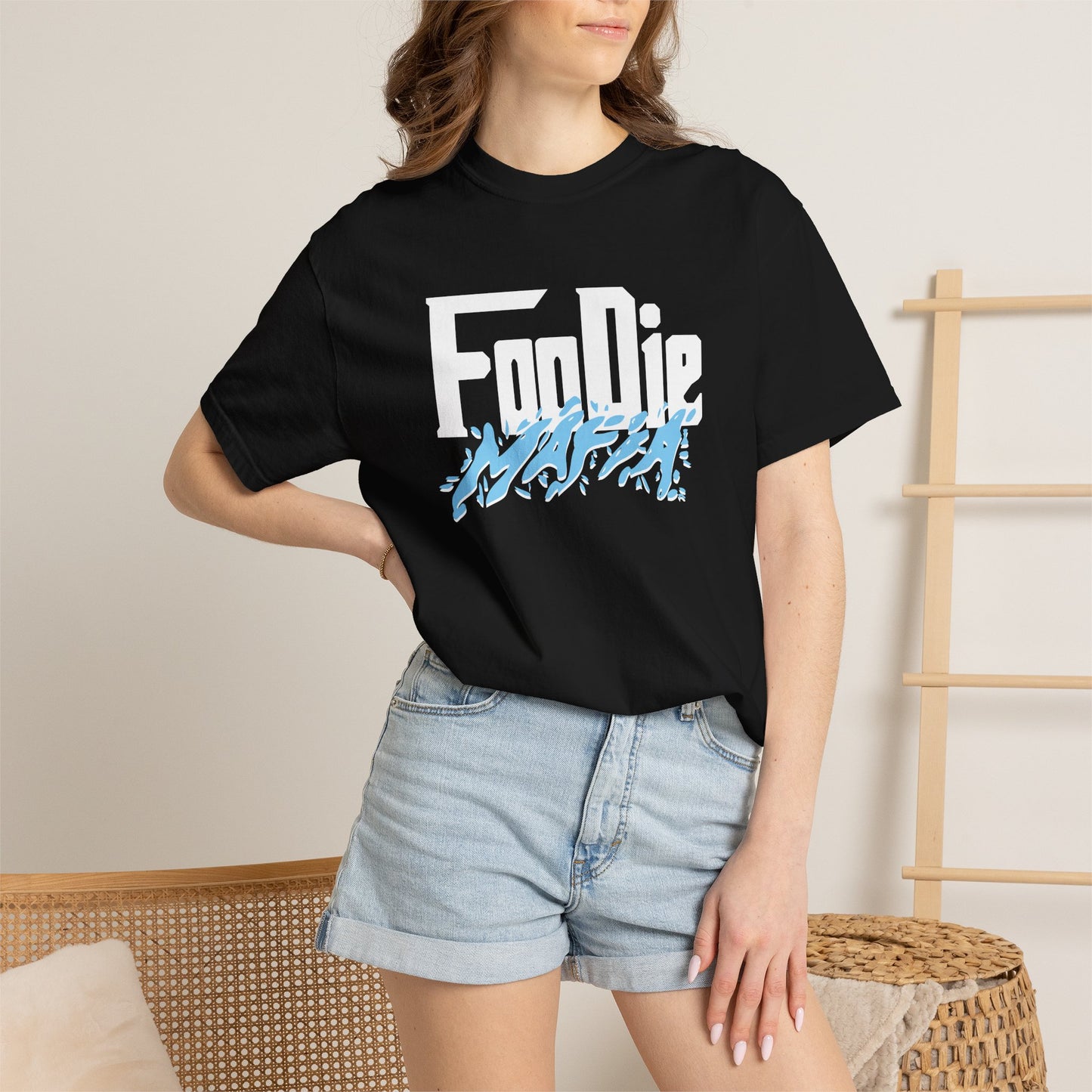 L.O.E.F White Foodie Mafia Unisex Tee Shirt (Sky Blue)
