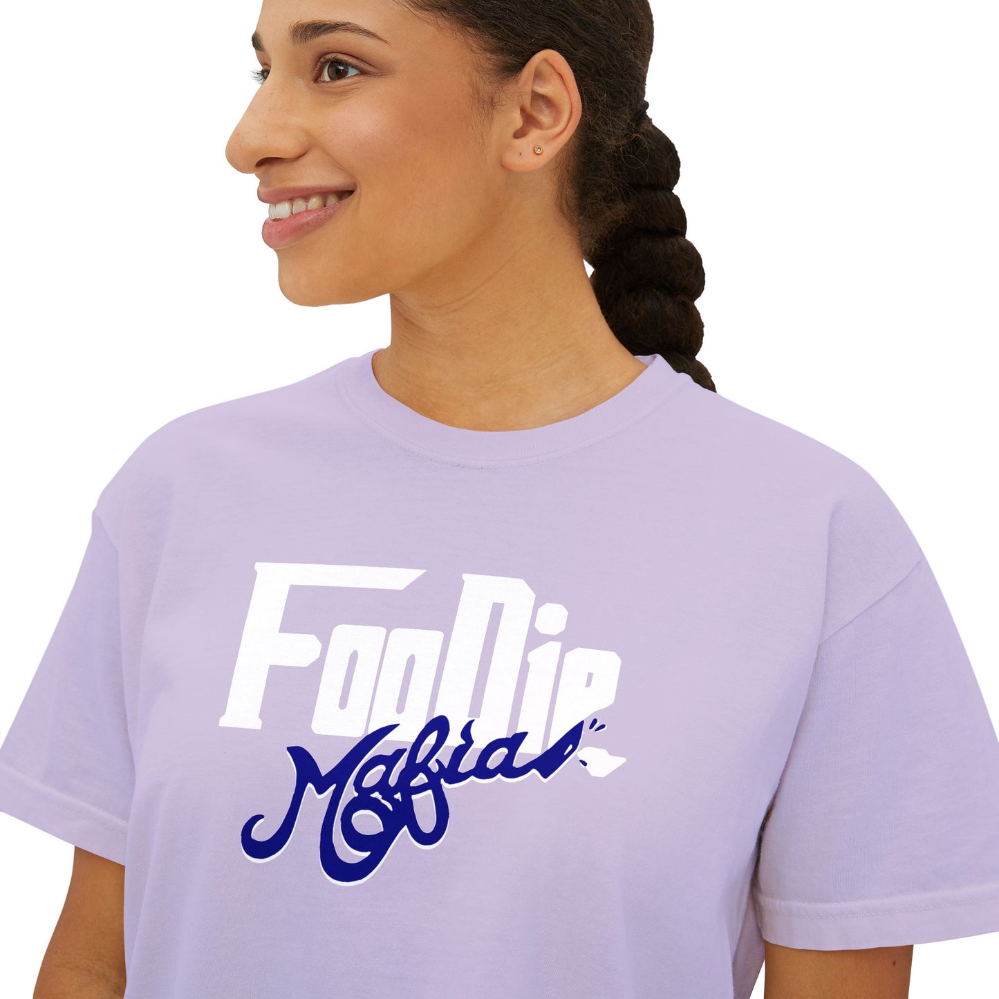 L.O.E.F White Foodie Mafia Women Boxy Tee (Dark Blue)