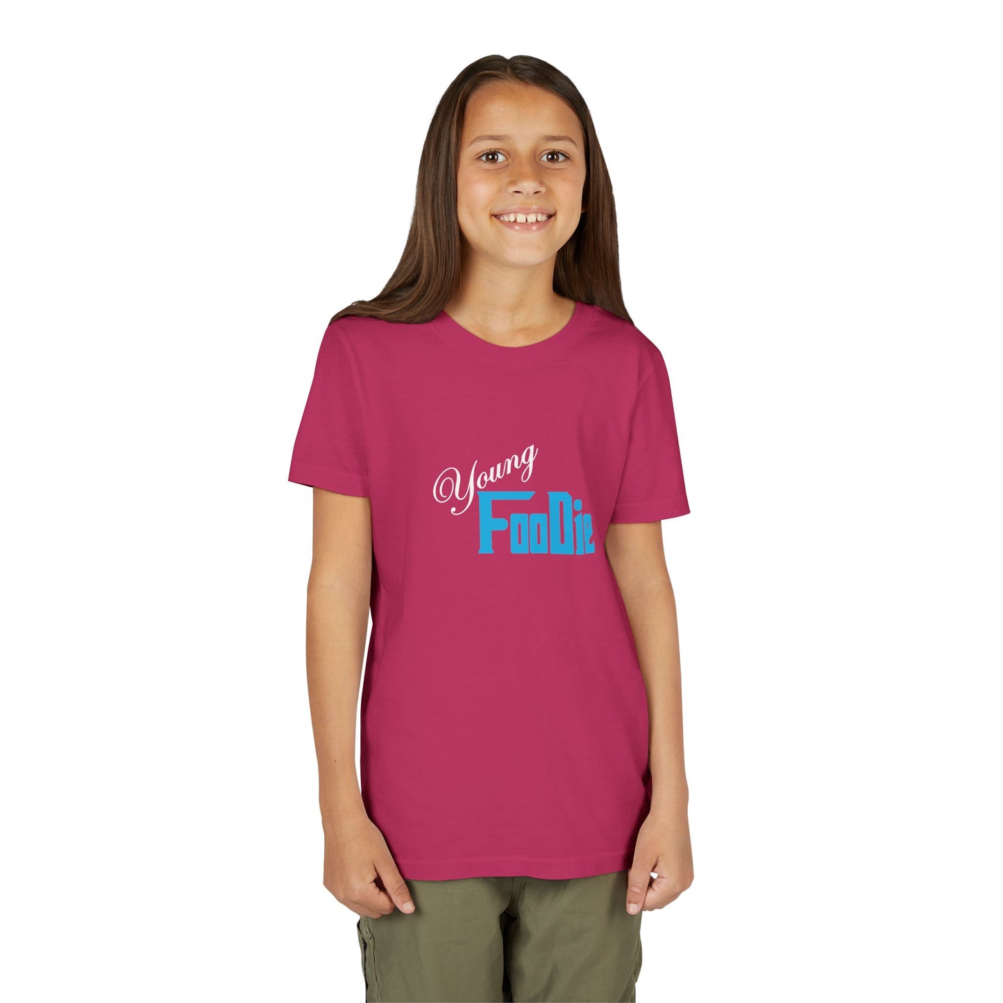 L.O.E.F White Young Foodie Youth Short Sleeve Tee (Neon Blue)