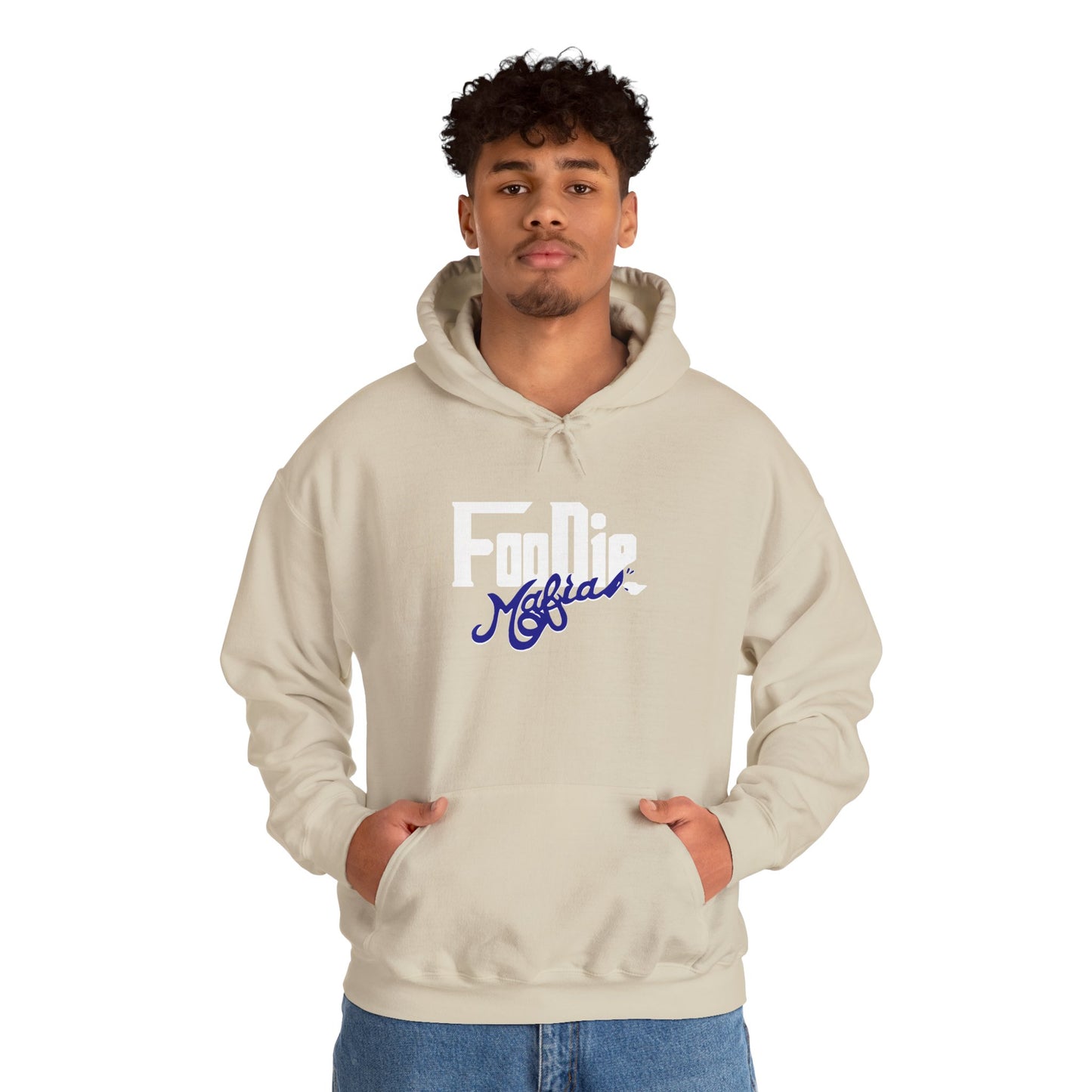 L.O.E.F White Foodie Mafia Unisex Hooded Sweatshirt (Dark Blue)