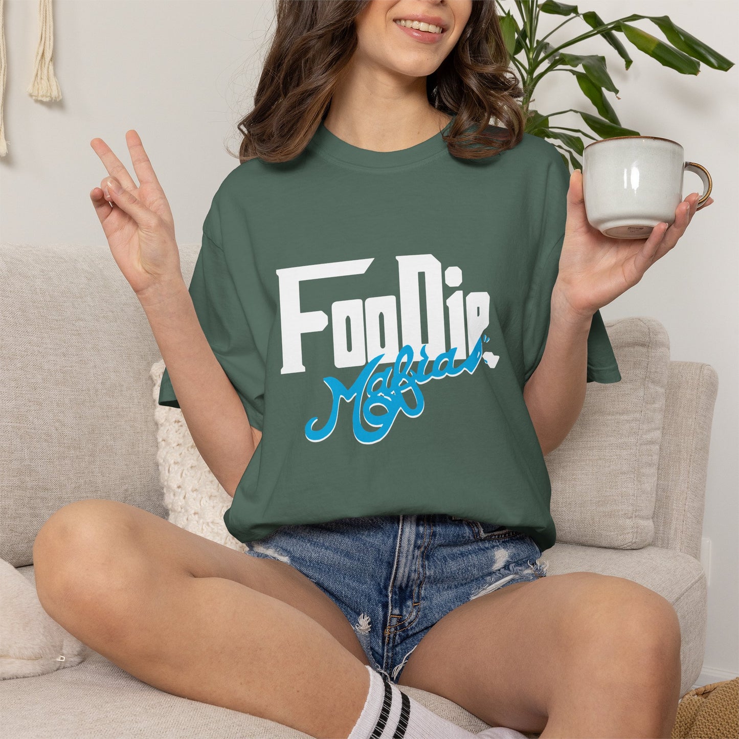 L.O.E.F White Foodie Mafia Unisex Tee Shirt  (Apricot)