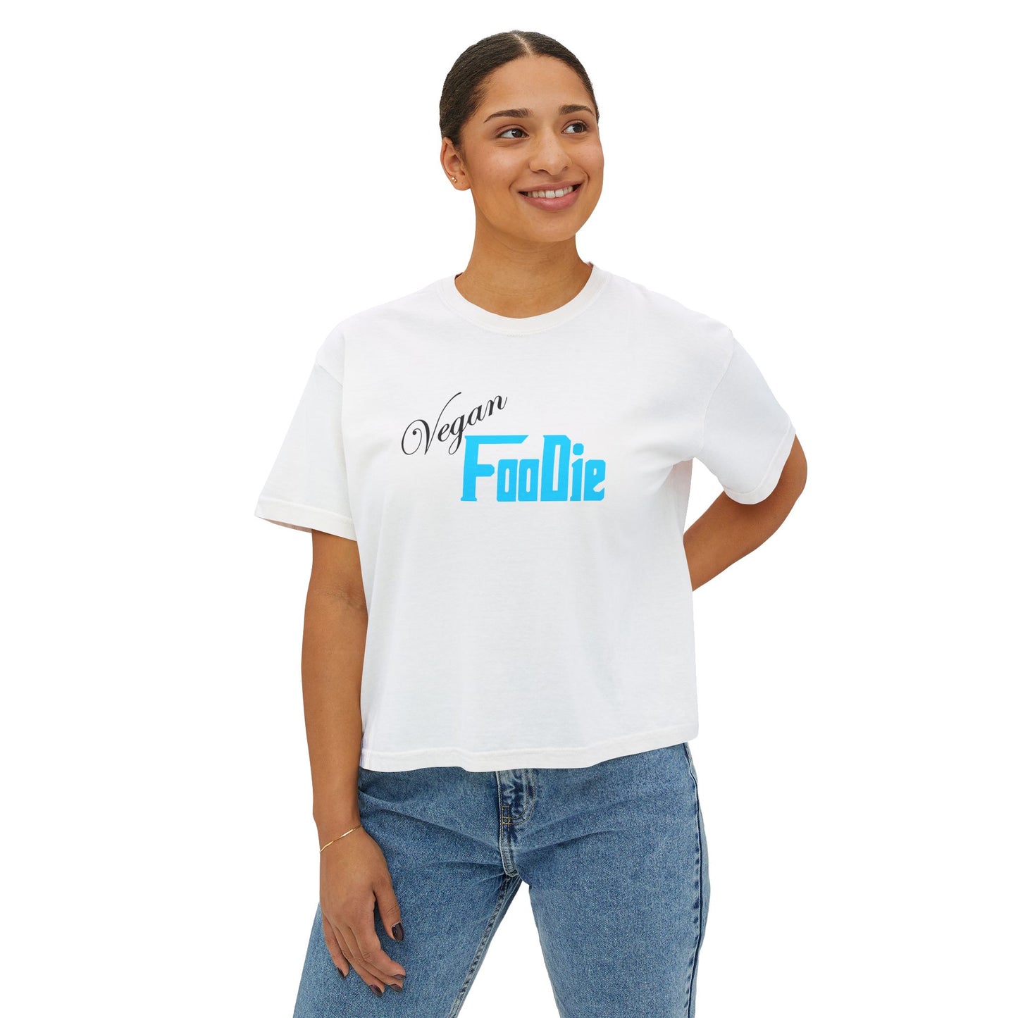 L.O.E.F Women Vegan Foodie Boxy Tee (Neon Blue)
