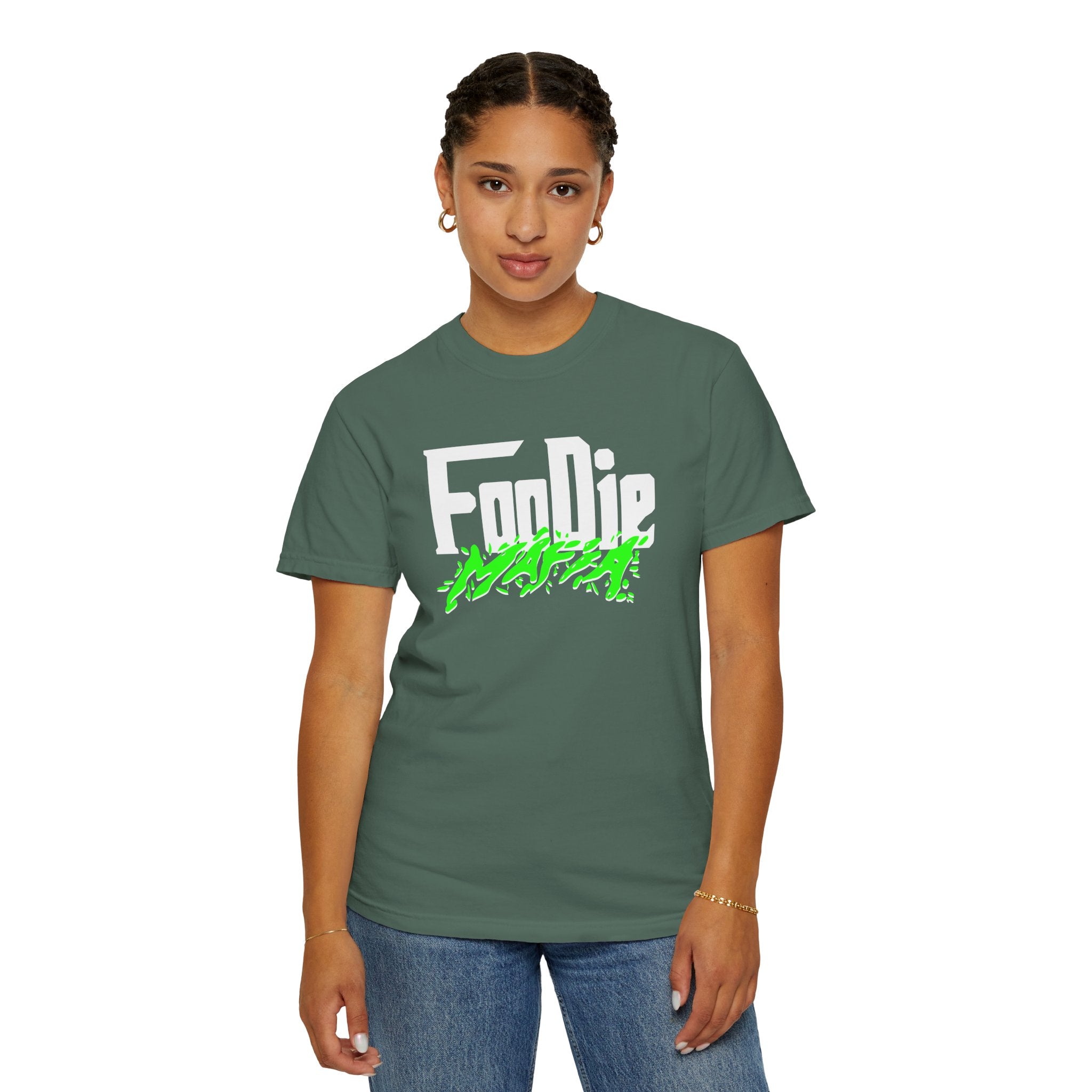L.O.E.F White Foodie Mafia Unisex Tee Shirt (Neon Green)