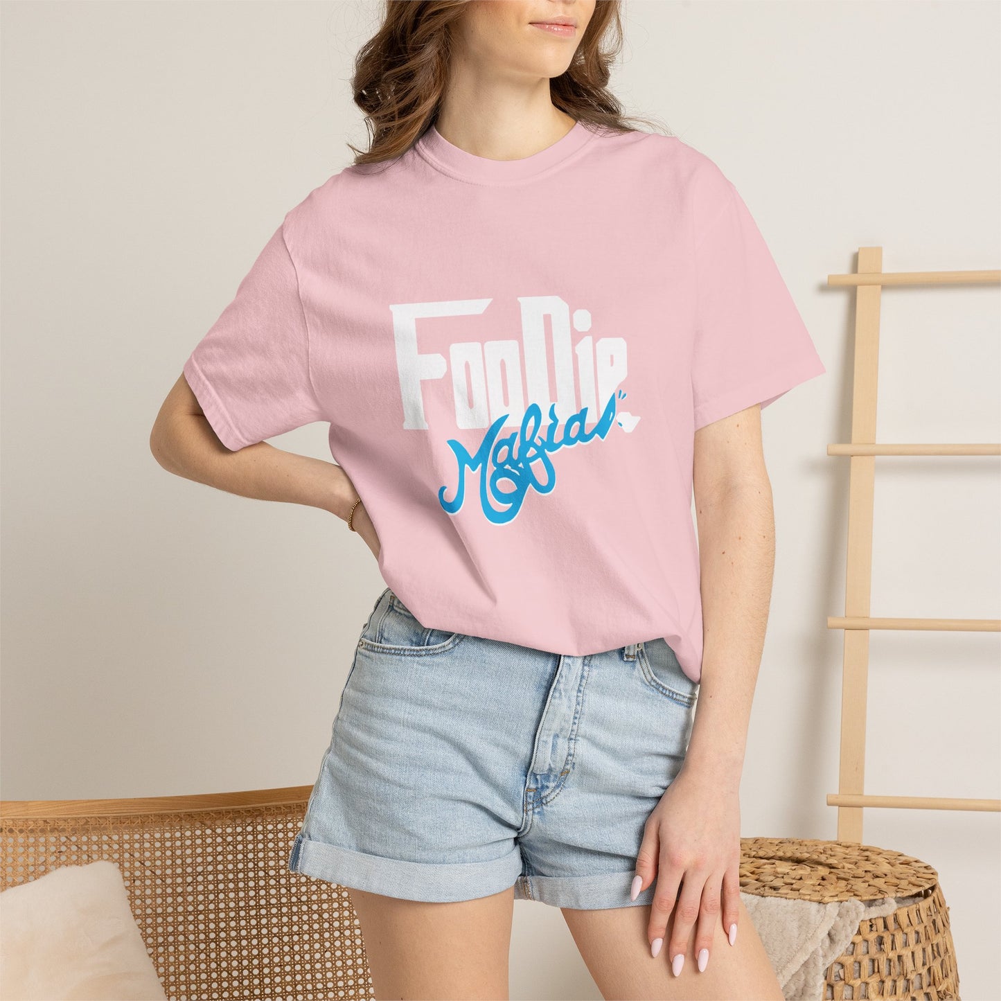 L.O.E.F White Foodie Mafia Unisex Tee shirt (Apricot)