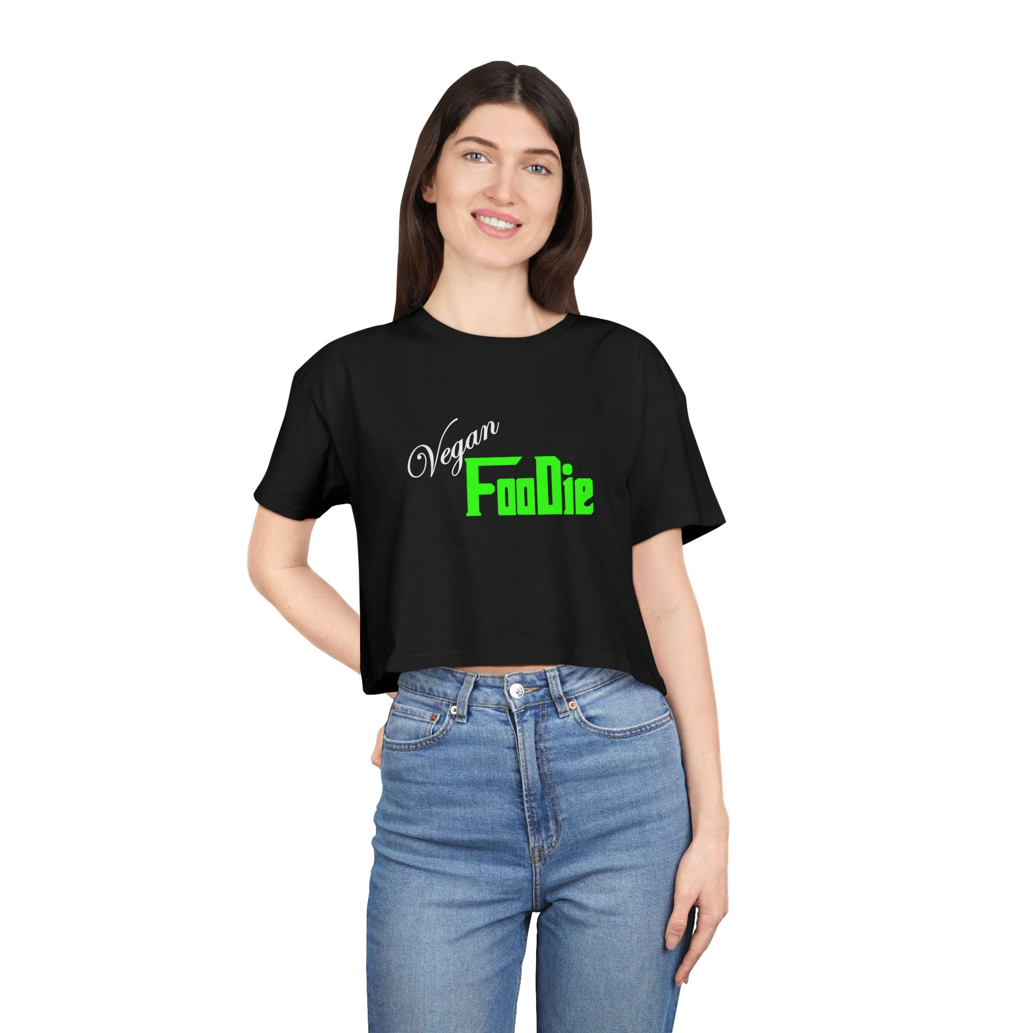 L.O.E.F Women Vegan Foodie Crop Tee (Neon Green)