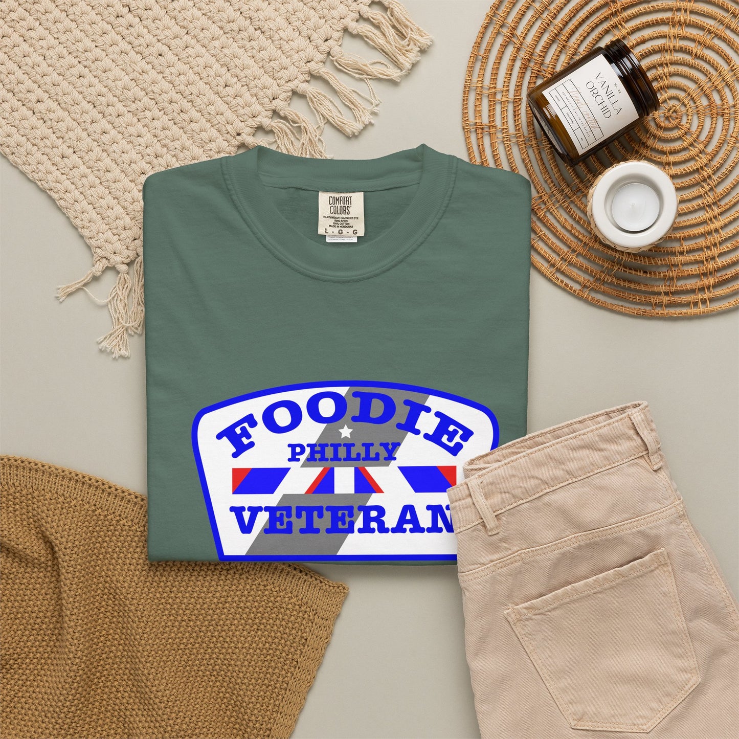 L.O.E.F Foodie Veteran PHILLY Unisex Tee Shirt (Blue)