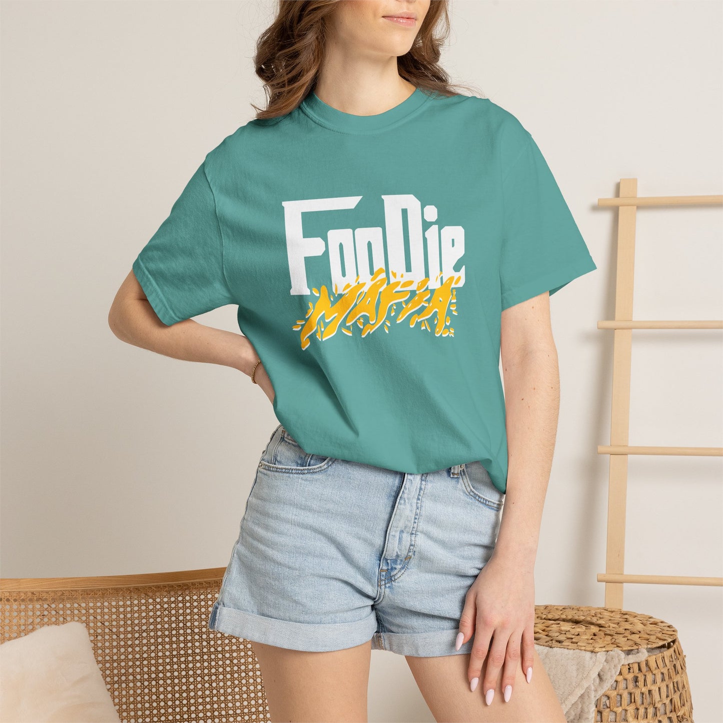 L.O.E.F White Foodie Mafia Unisex Tee Shirt (Mustard)