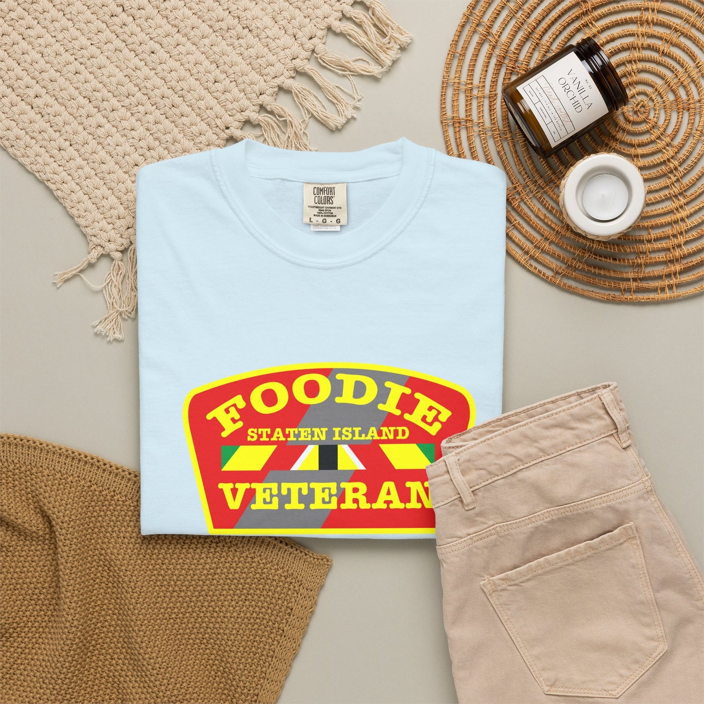 L.O.E.F Foodie Veteran STATEN ISLAND Unisex Tee Shirt (Yellow)