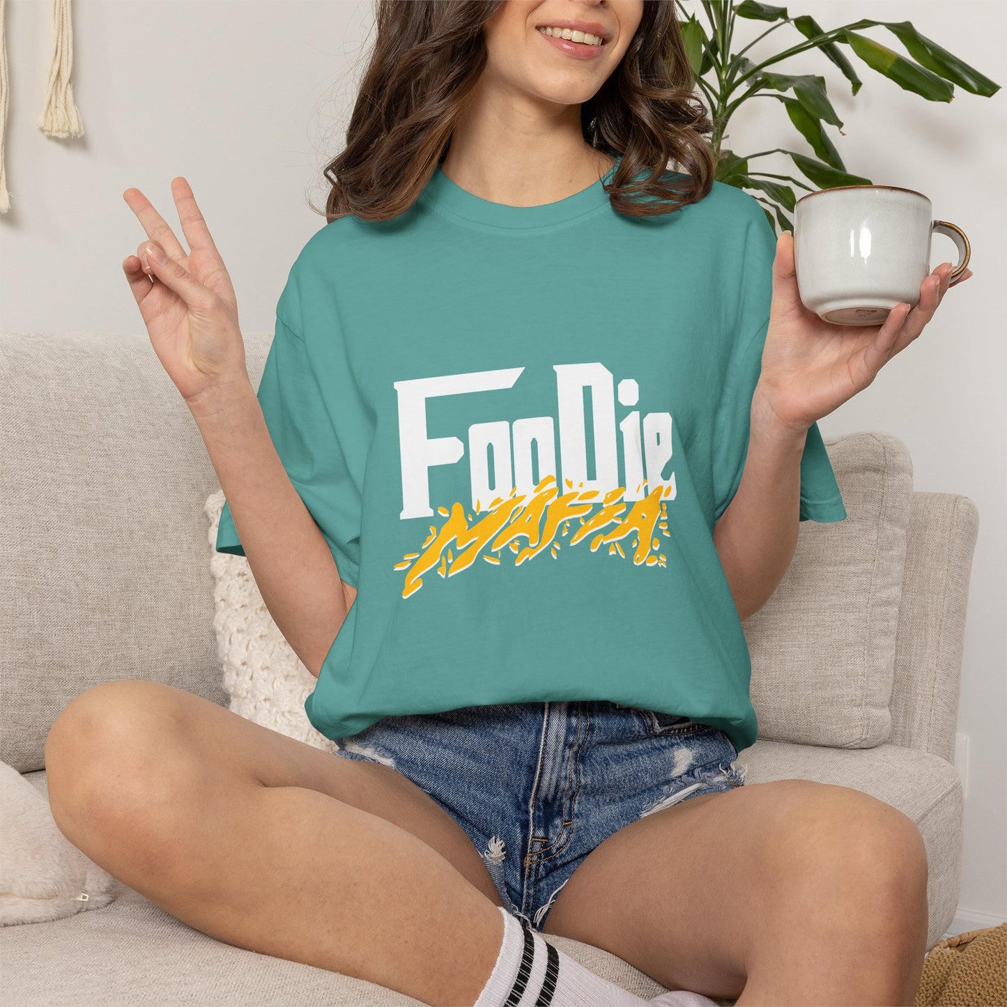 L.O.E.F White Foodie Mafia Unisex Tee shirt (Bright Yellow)