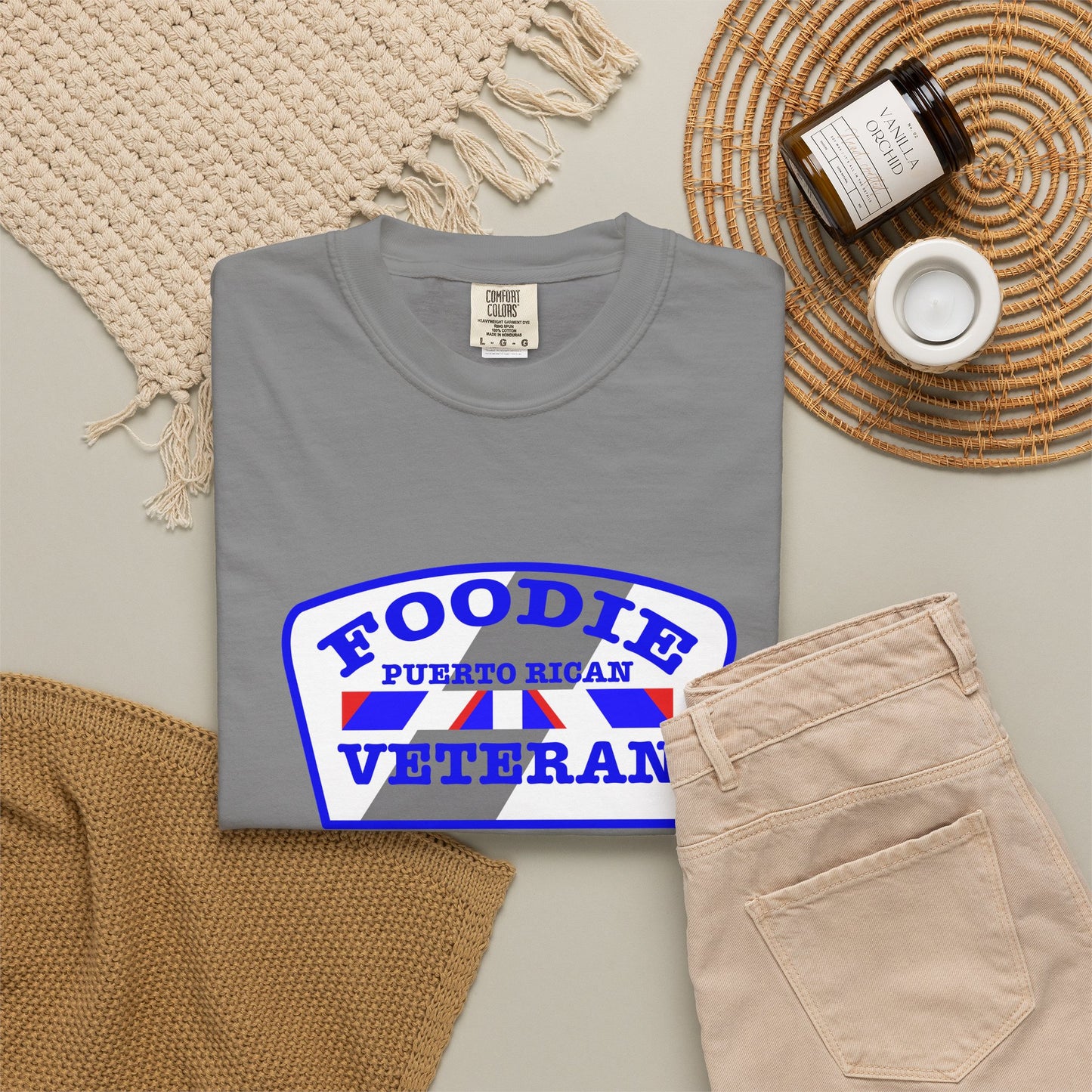 L.O.E.F Foodie Veteran Puerto Rican Unisex Tee Shirt (Blue)