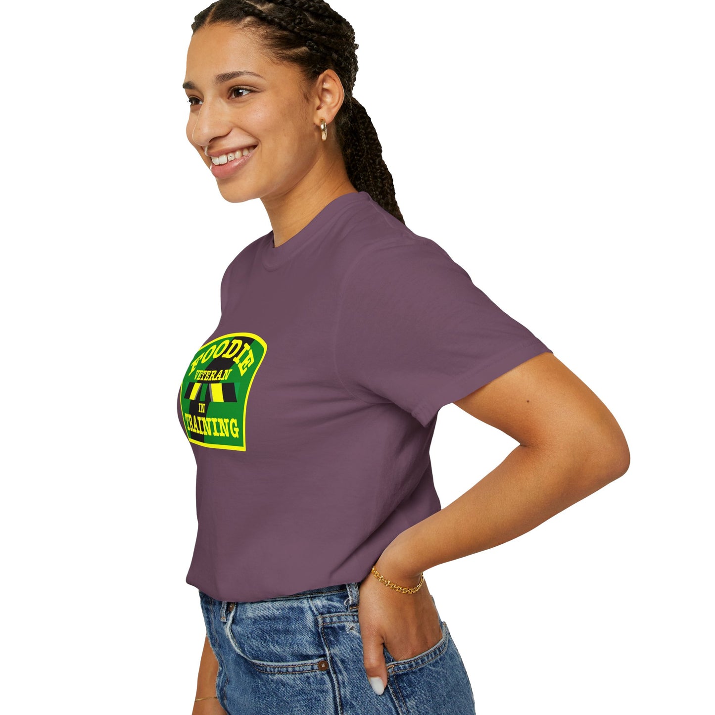 L.O.E.F Foodie Veteran IN TRAINING Unisex Tee Shirt (Yellow and Green)