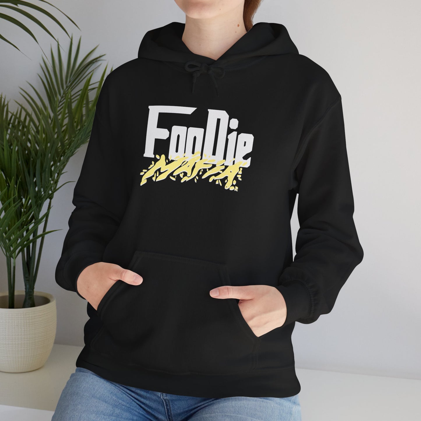 L.O.E.F White Foodie Mafia Unisex Hooded Sweatshirt (Soft Yellow)