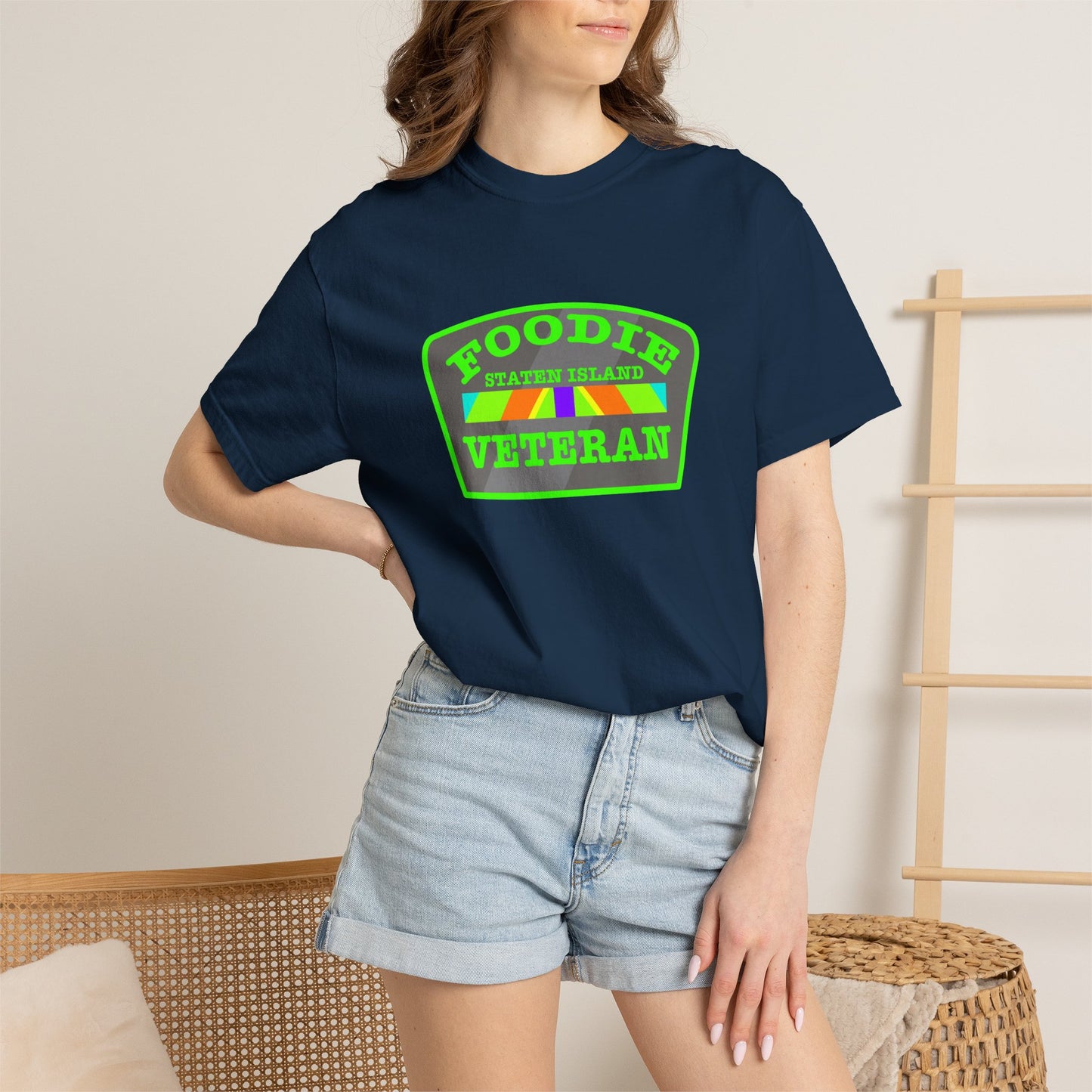 L.O.E.F Foodie Veteran STATEN ISLAND Unisex Tee Shirt (Neon Green)
