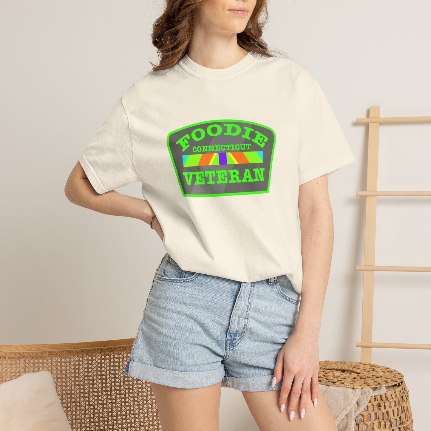 L.O.E.F Foodie Veteran CONNECTICUT Unisex Tee Shirt (Neon Green)
