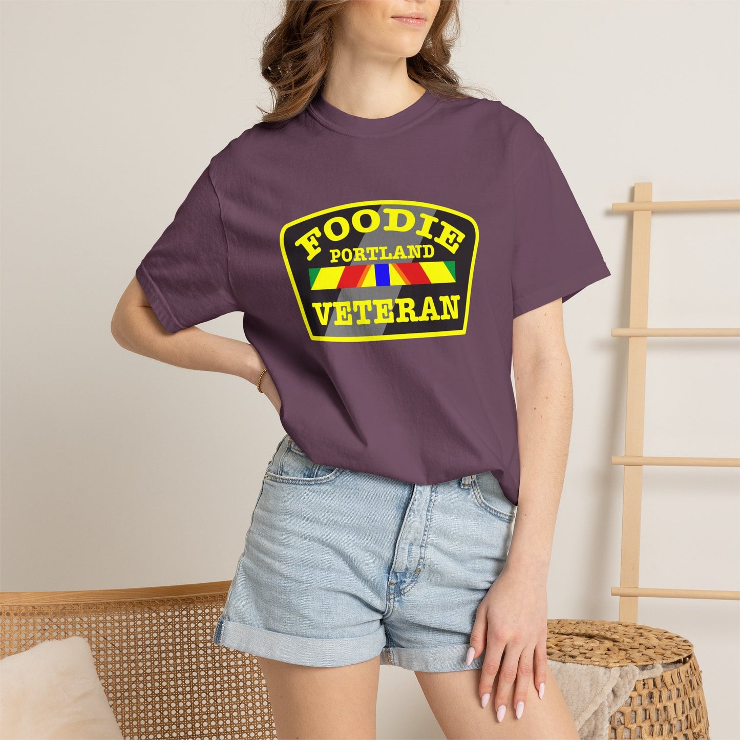 L.O.E.F Foodie Veteran PORTLAND Unisex Tee Shirt (Yellow)