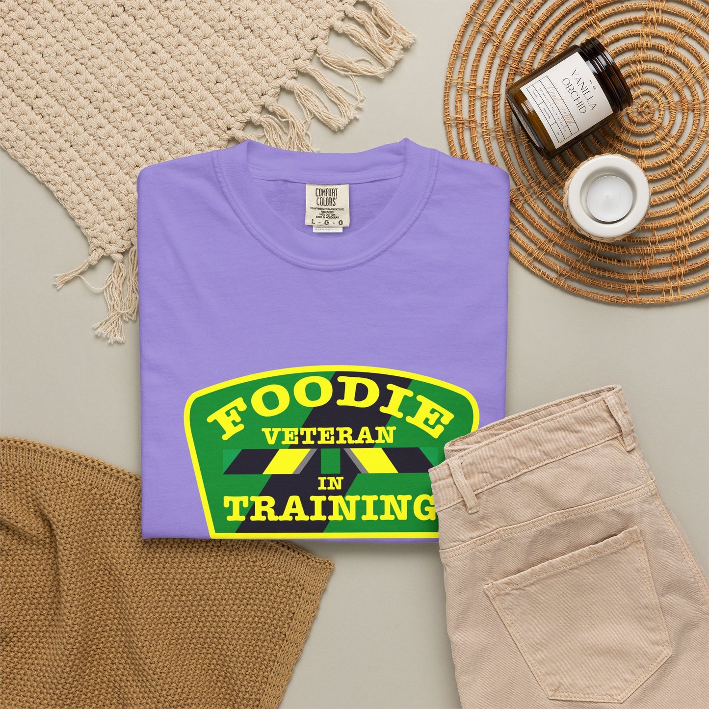 L.O.E.F Foodie Veteran IN TRAINING Unisex Tee Shirt (Yellow and Green)