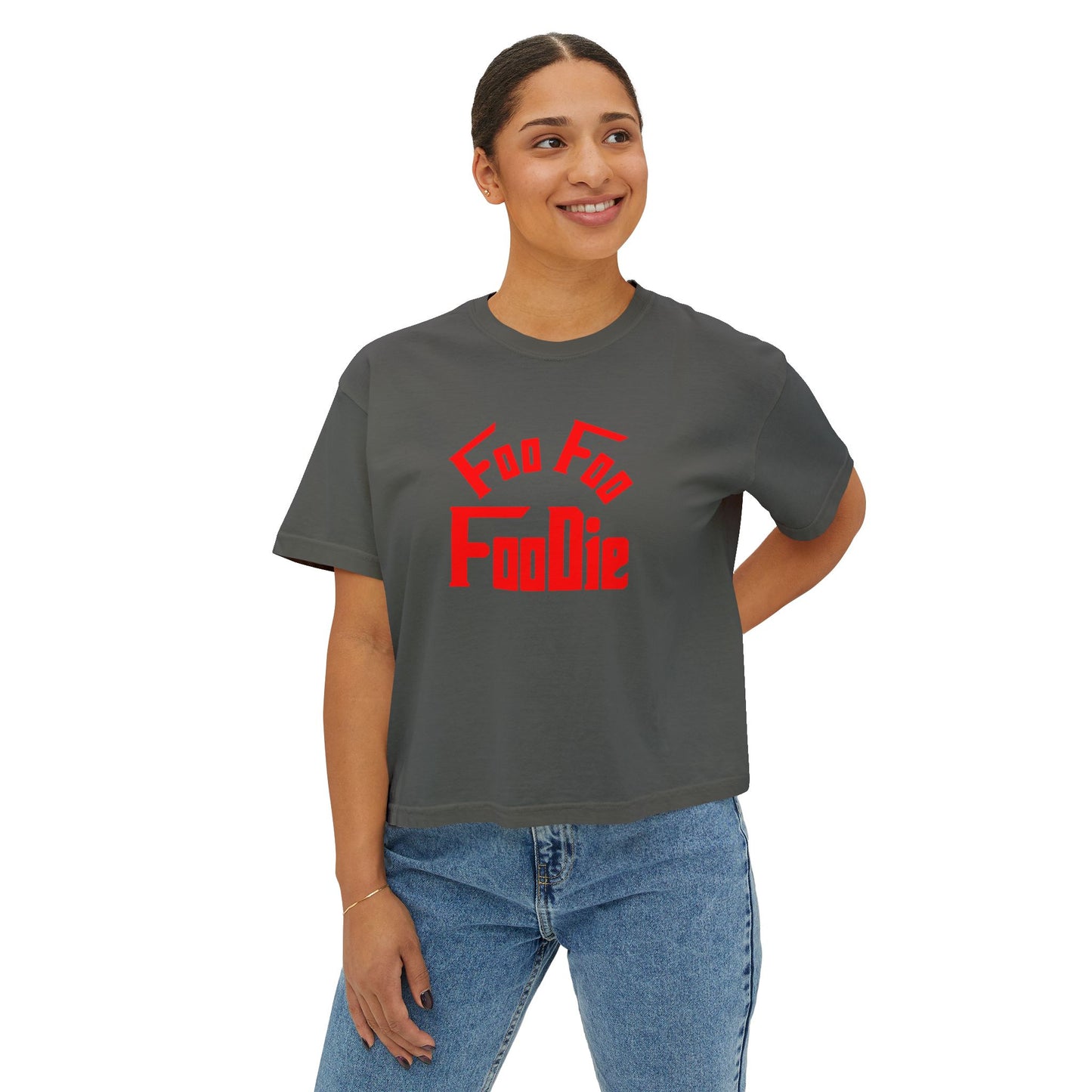 L.O.E.F FOO FOO FOODIE Women Boxy Tee(Fiery Red)